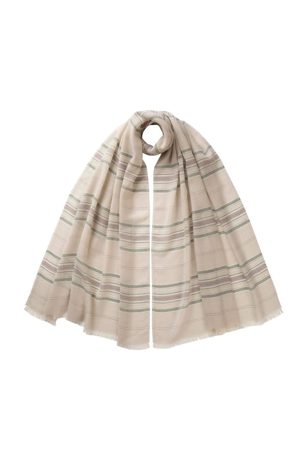 Lightweight Stripy Natural Cashmere Scarf