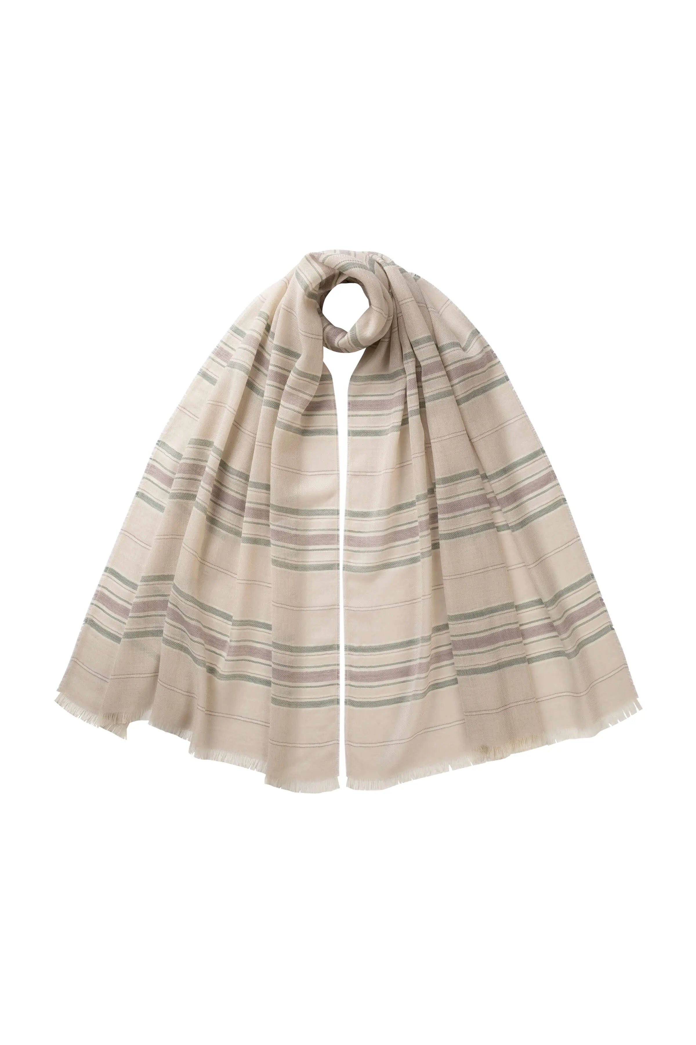 Lightweight Stripy Natural Cashmere Scarf