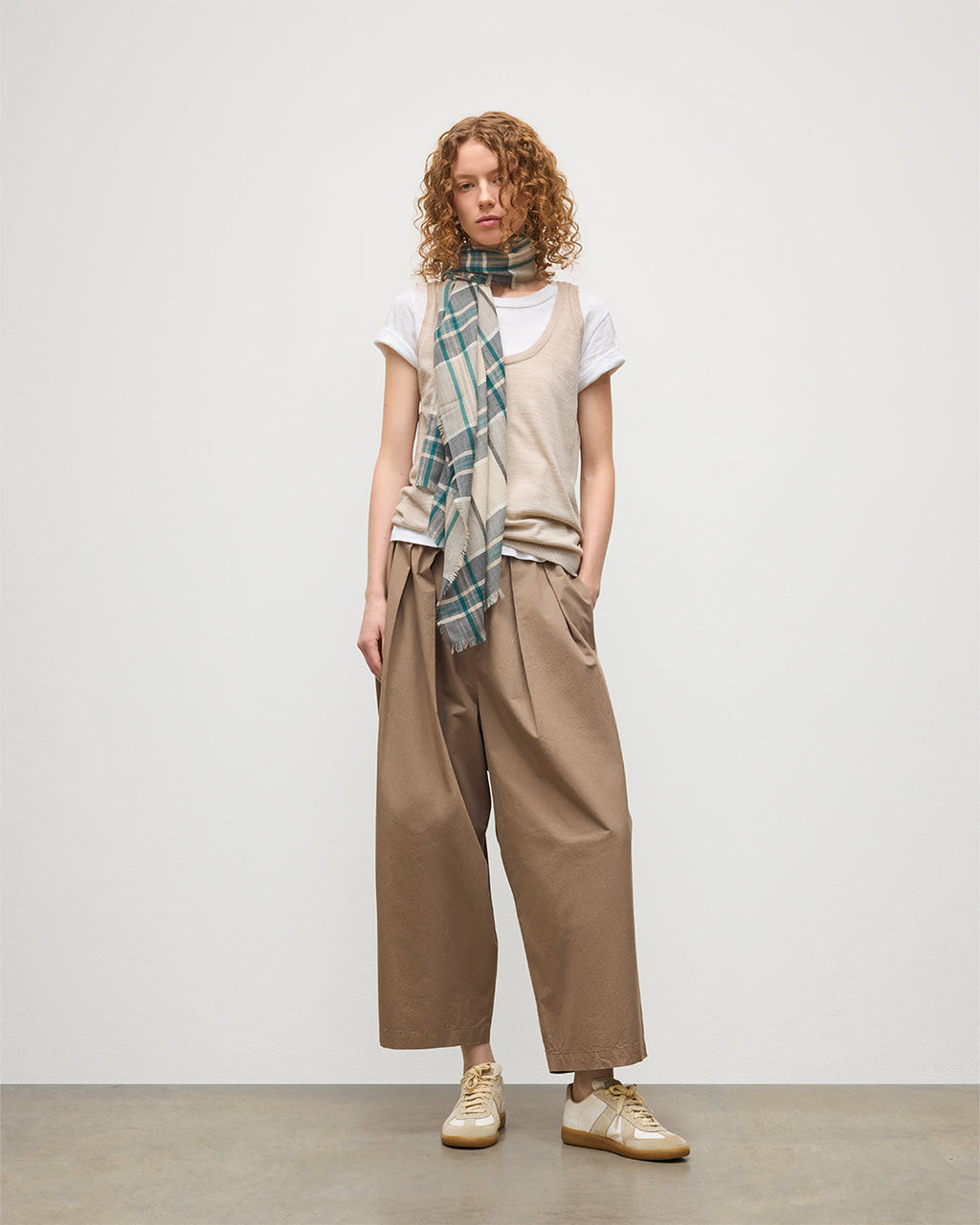 Orton Crammed Tartan Neutral Cashmere Scarf