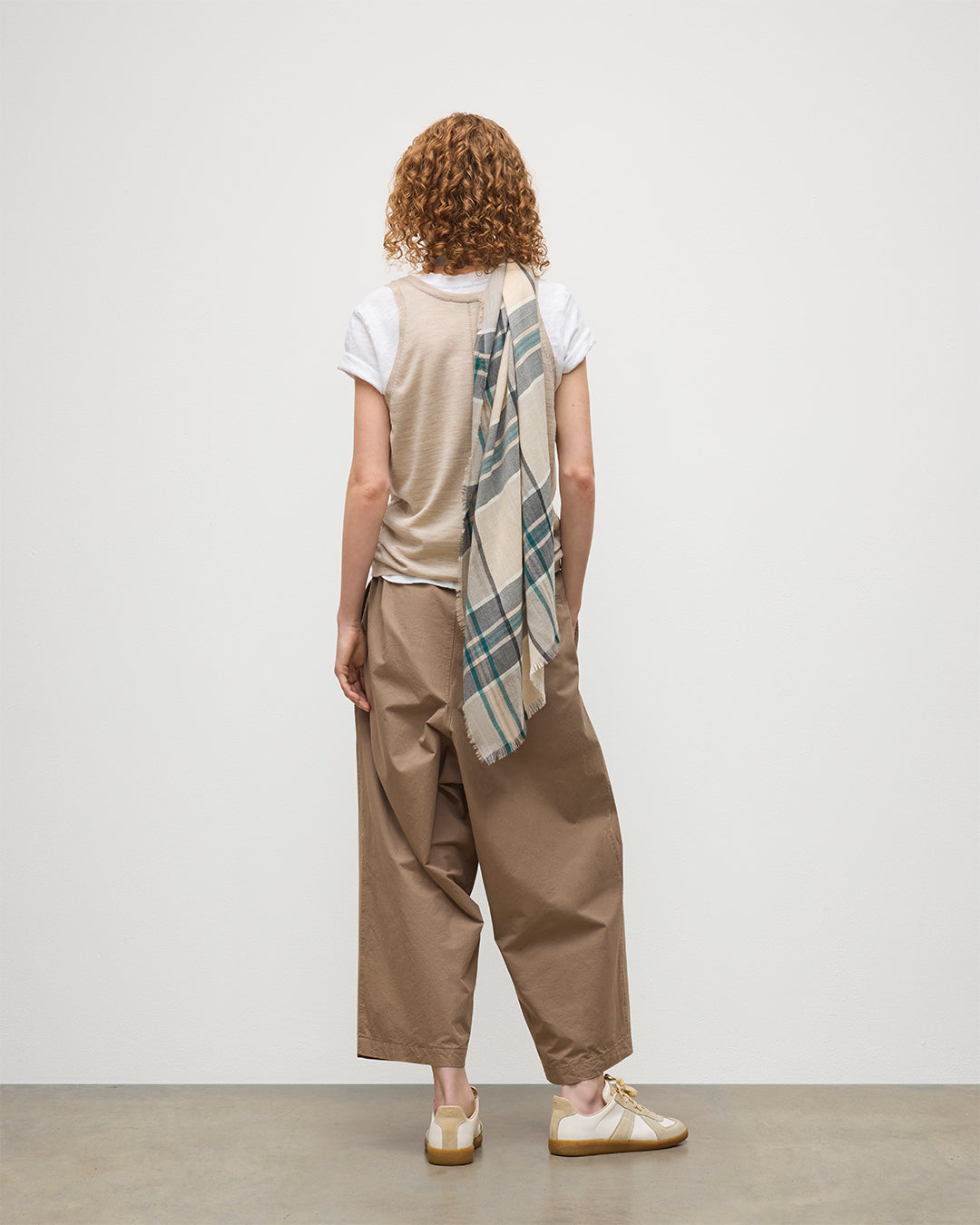 Orton Crammed Tartan Neutral Cashmere Scarf
