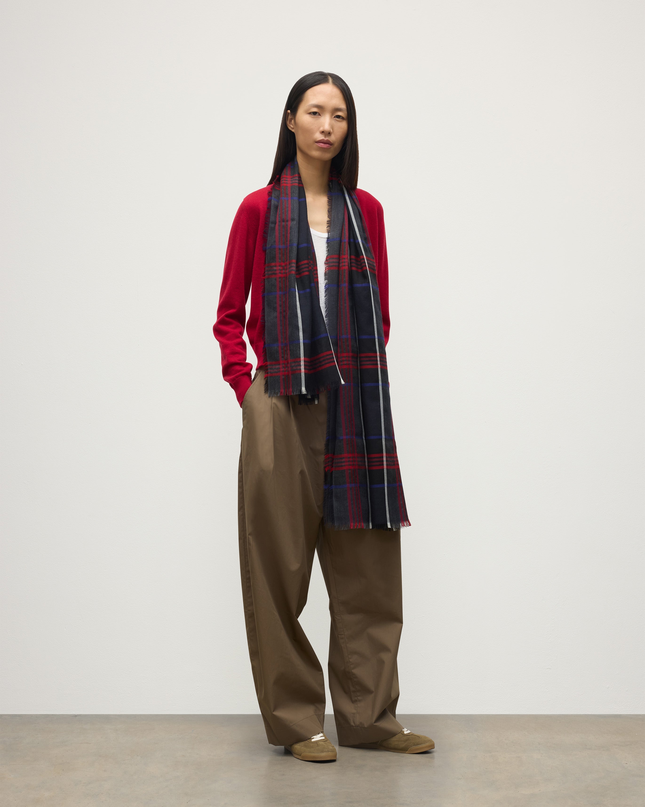 Orton Crammed Tartan Navy Cashmere Scarf