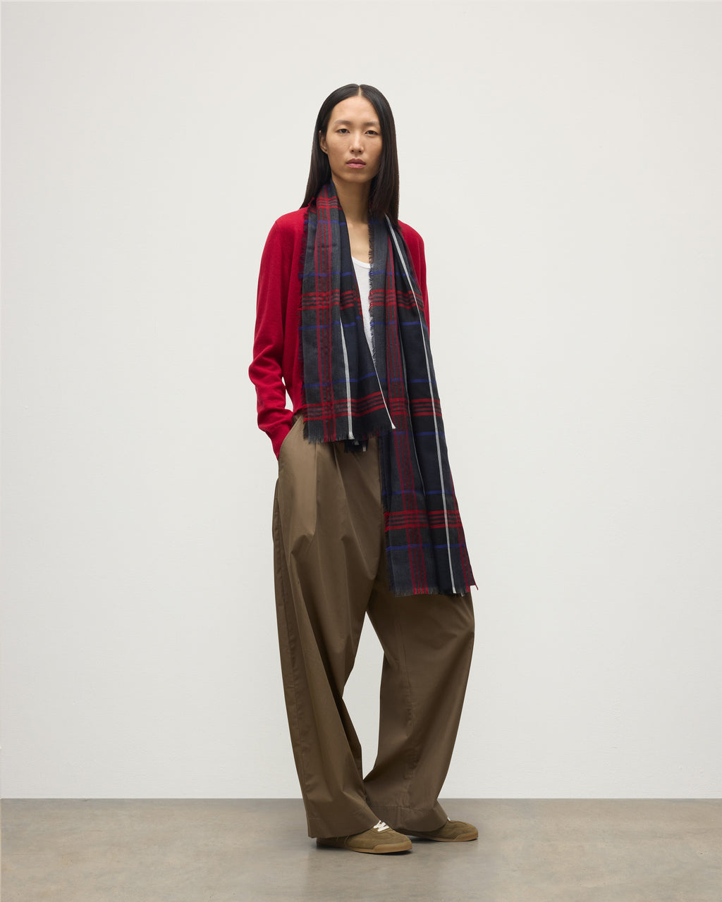 Orton Crammed Tartan Navy Cashmere Scarf