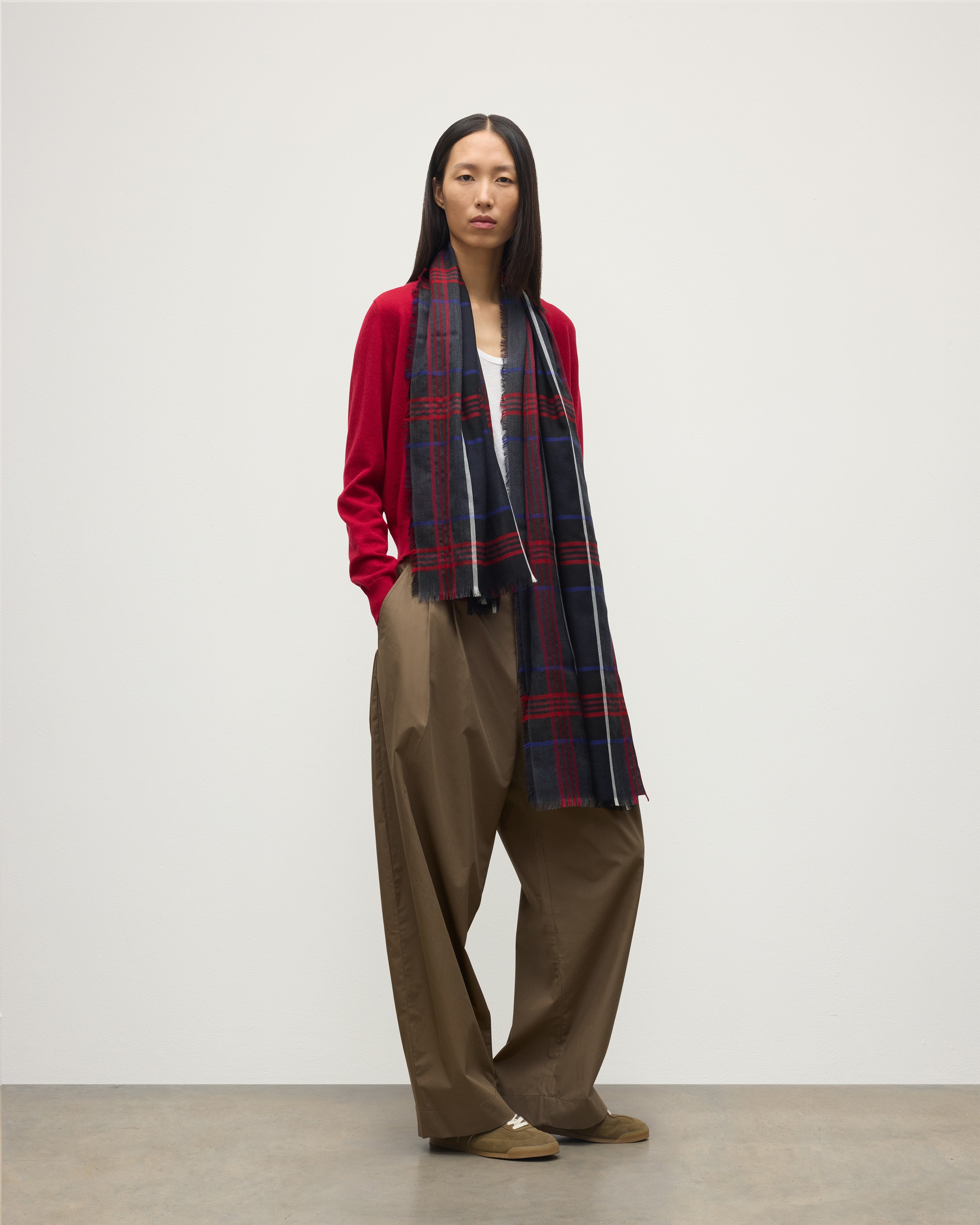 Orton Crammed Tartan Navy Cashmere Scarf