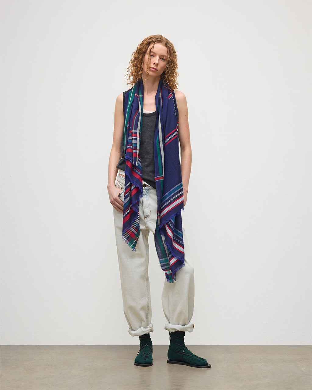 Helmina Navy Cashmere Scarf