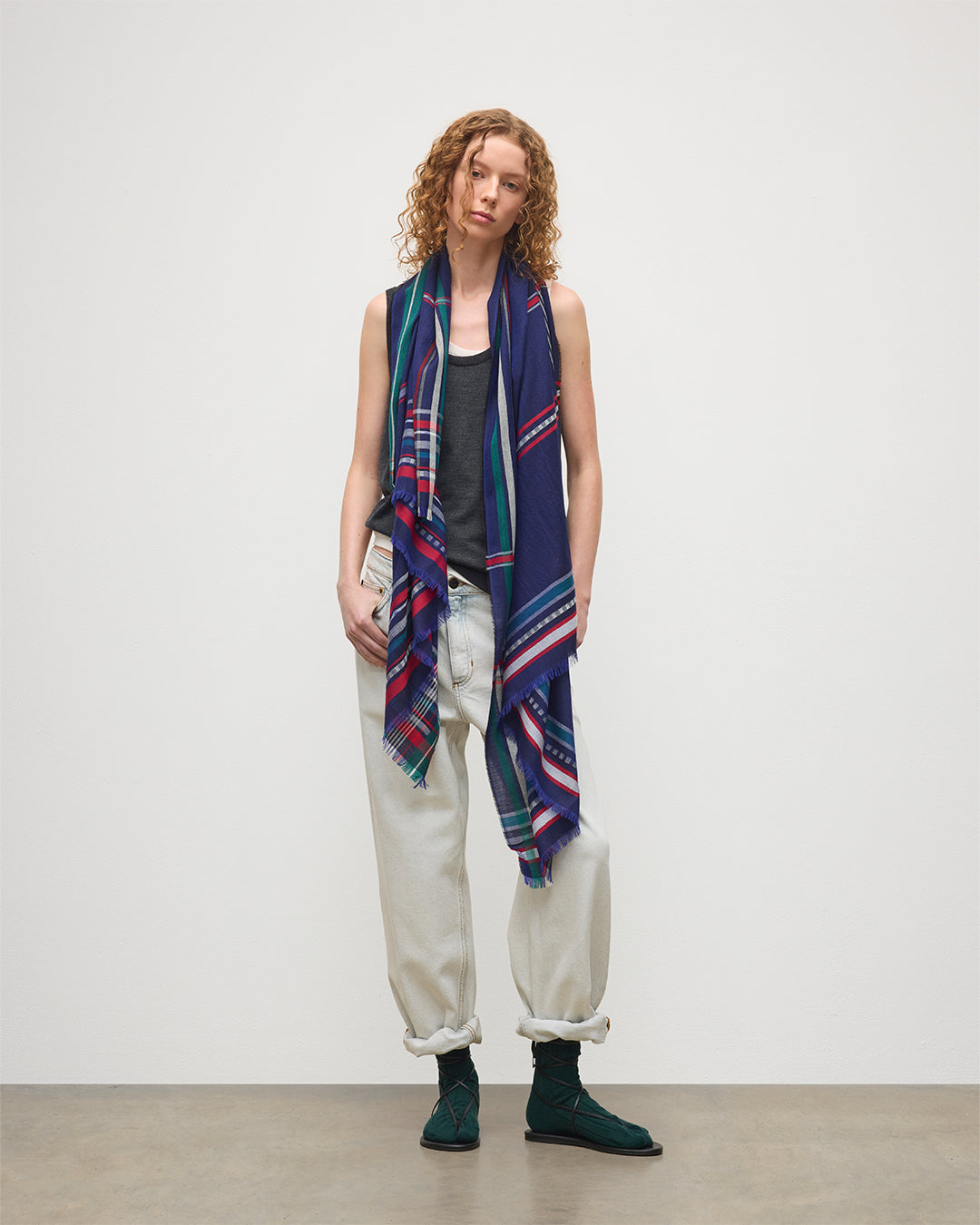 Helmina Navy Cashmere Scarf