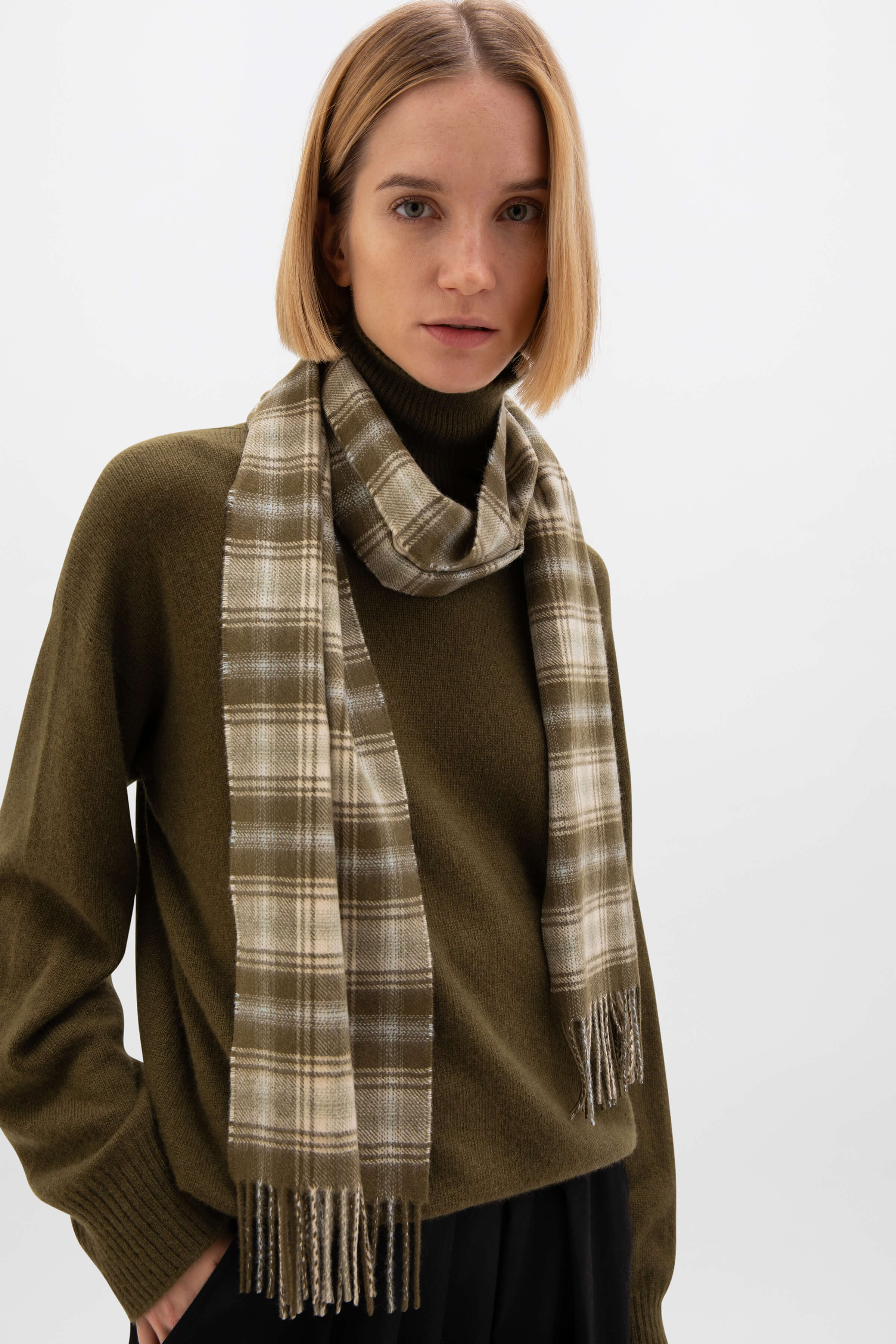 Tweed Olive Green Cashmere Scarf