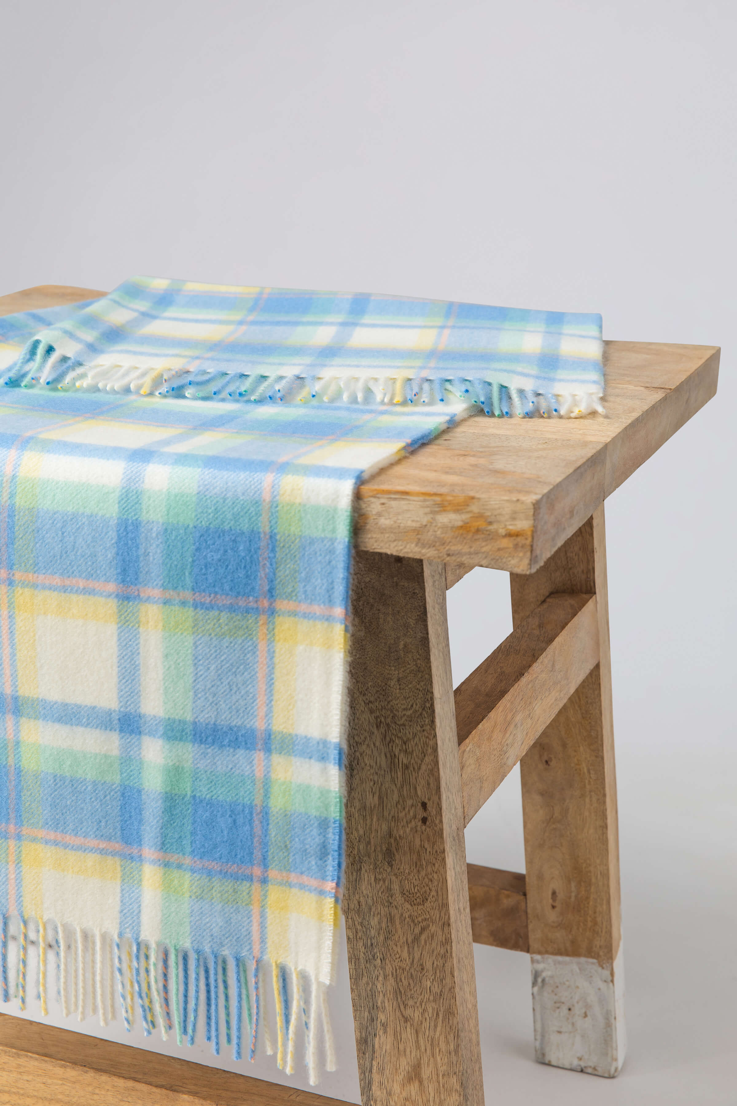 Cashmere Baby Blanket in Blue Check