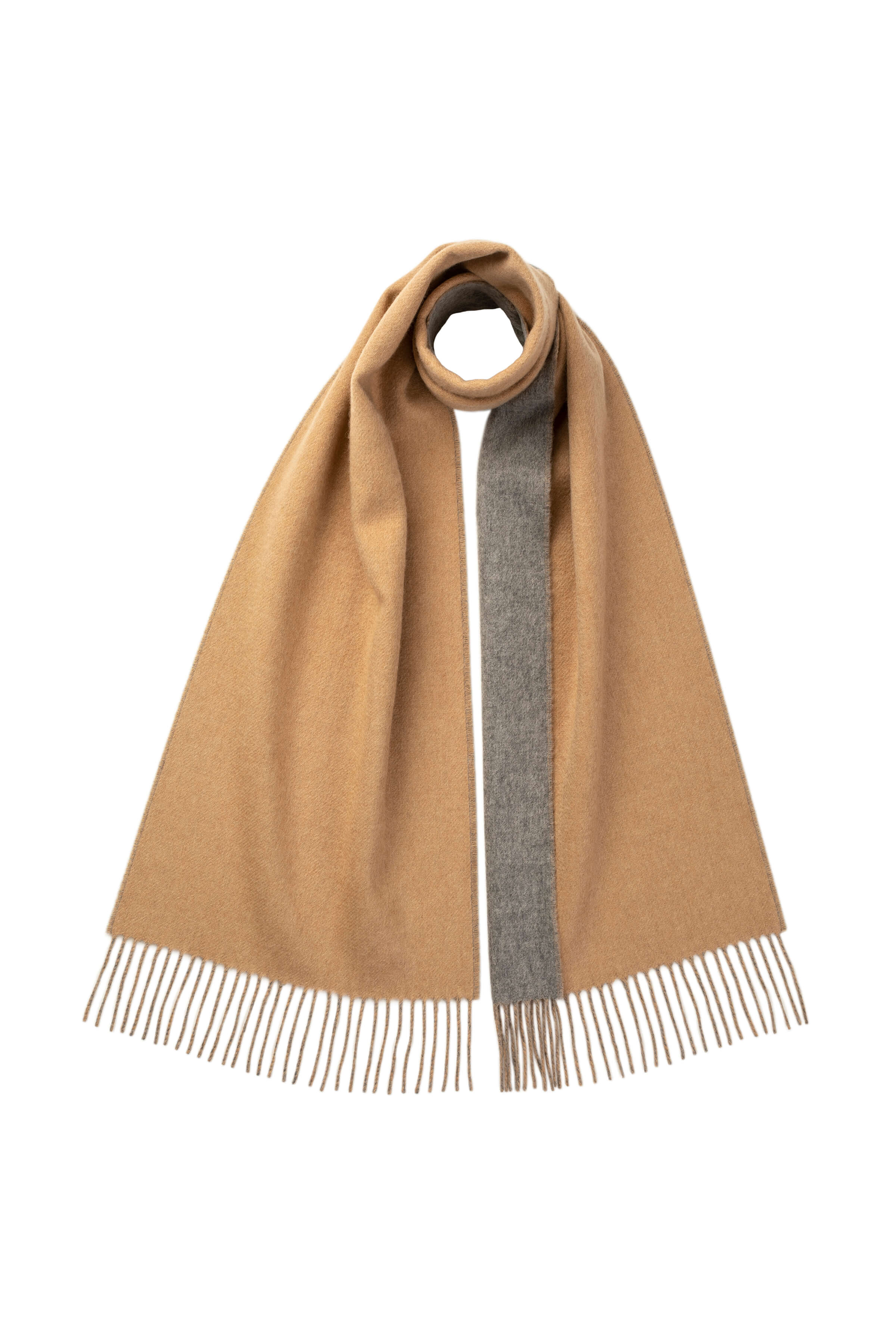 Contrast Reversible Camel Cashmere Scarf