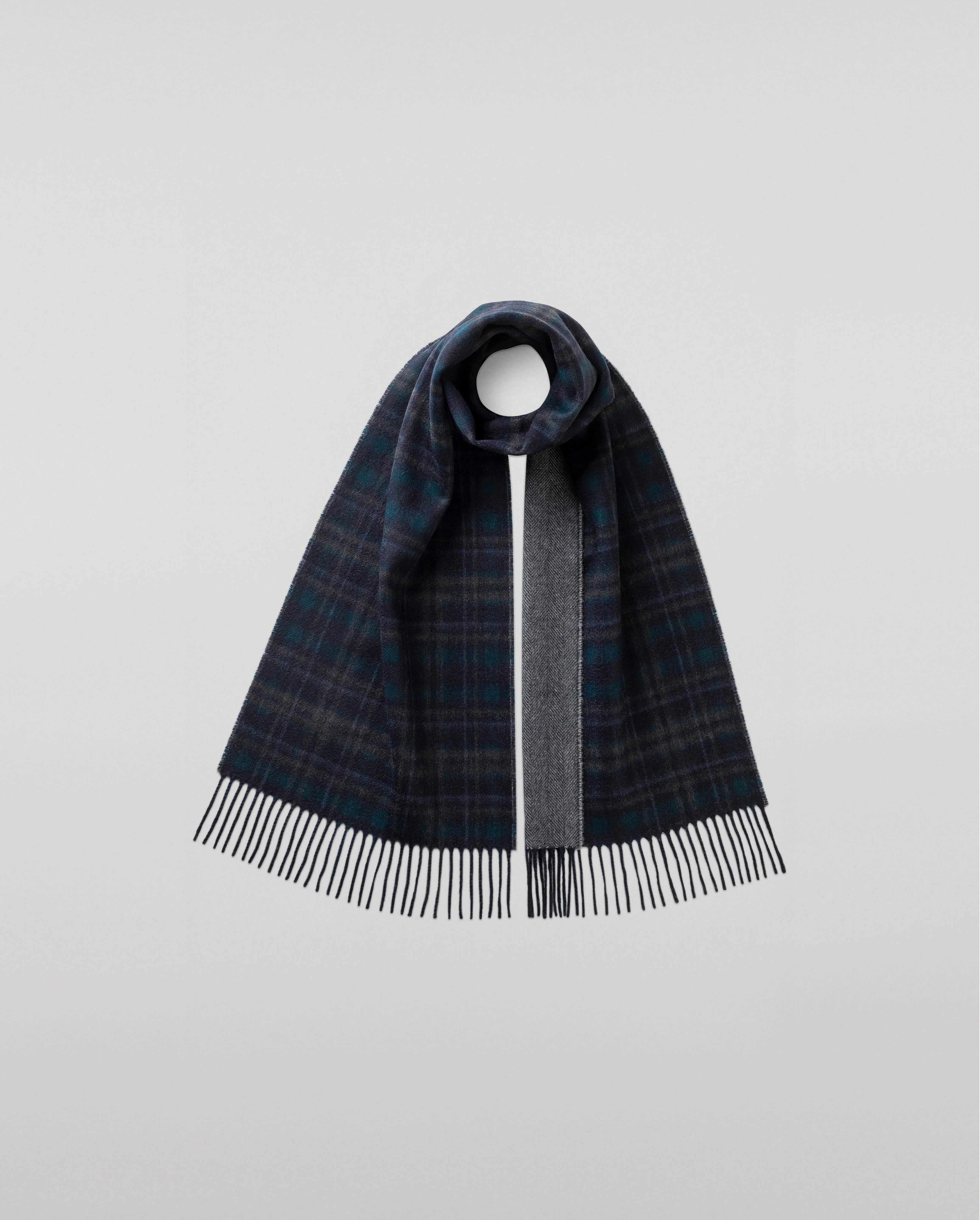 Reversible Navy Tartan Cashmere Scarf