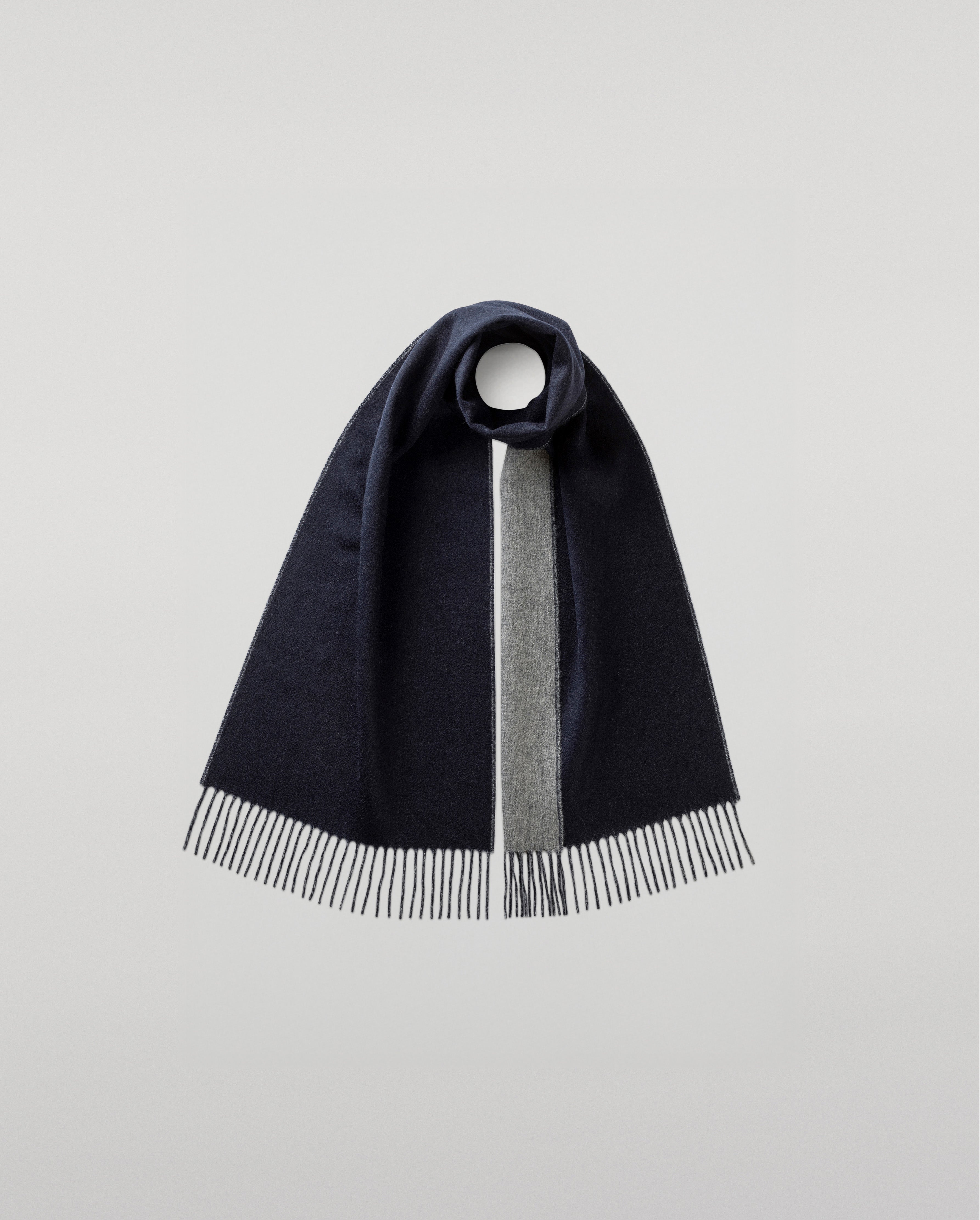 Contrast Navy & Grey Cashmere Scarf