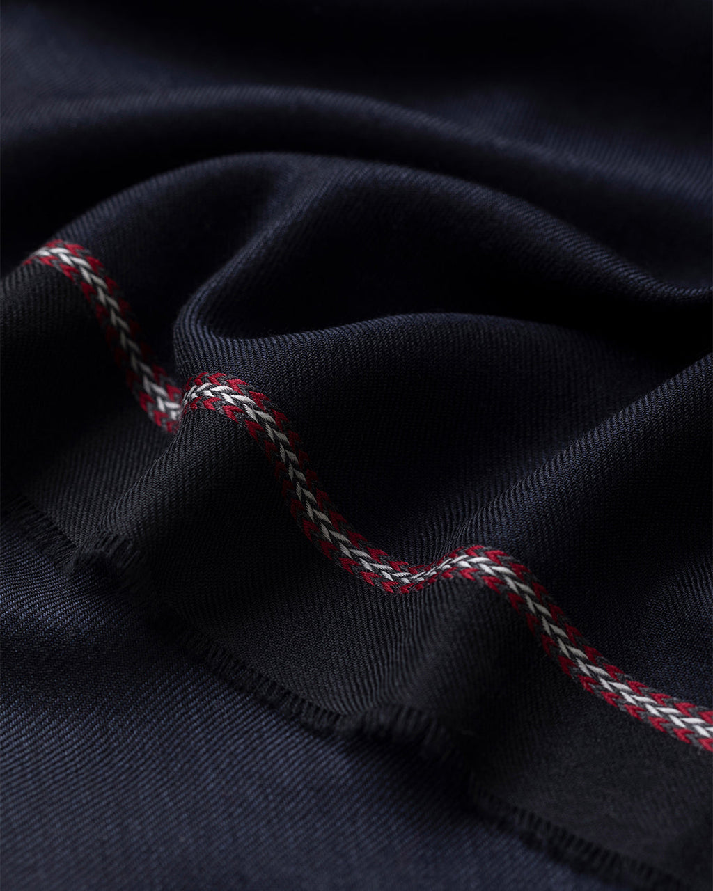 Ives Chevron Border Navy Cashmere Scarf