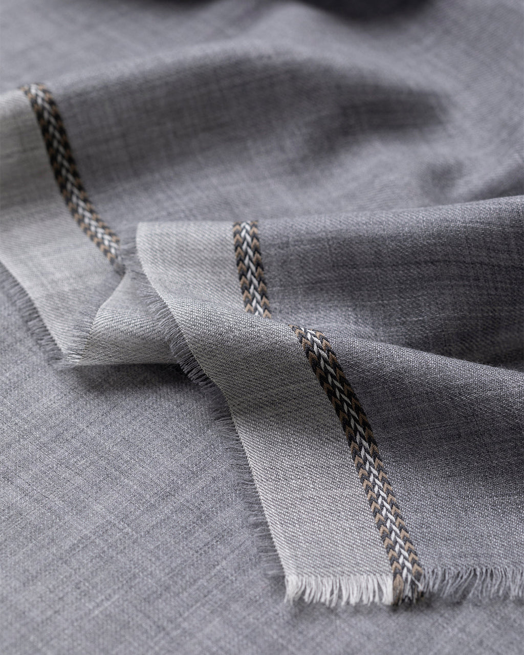 Ives Chevron Border Grey Cashmere Scarf