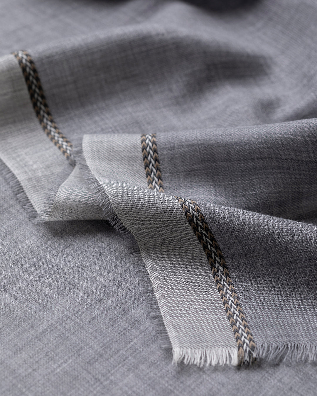 Ives Chevron Border Grey Cashmere Scarf