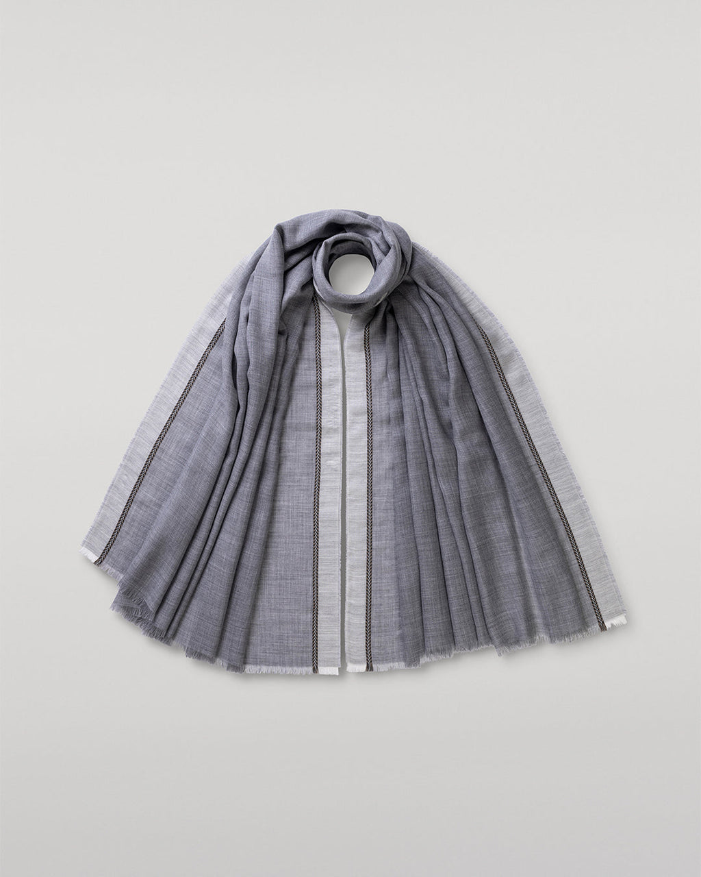 Ives Chevron Border Grey Cashmere Scarf