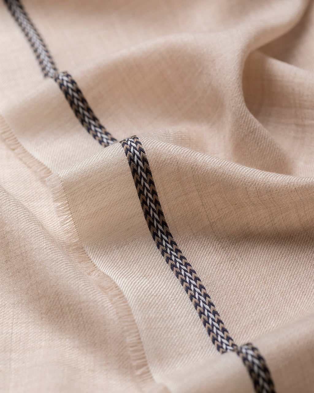 Ives Chevron Border Natural Cashmere Scarf