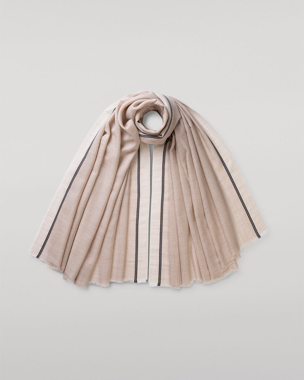 Ives Chevron Border Natural Cashmere Scarf
