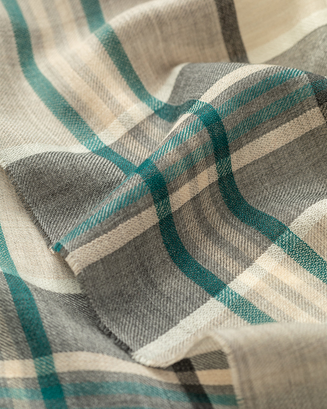 Orton Crammed Tartan Neutral Cashmere Scarf