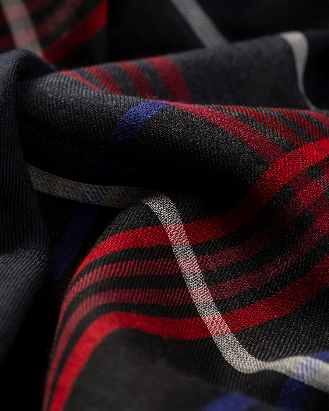 Orton Crammed Tartan Navy Cashmere Scarf