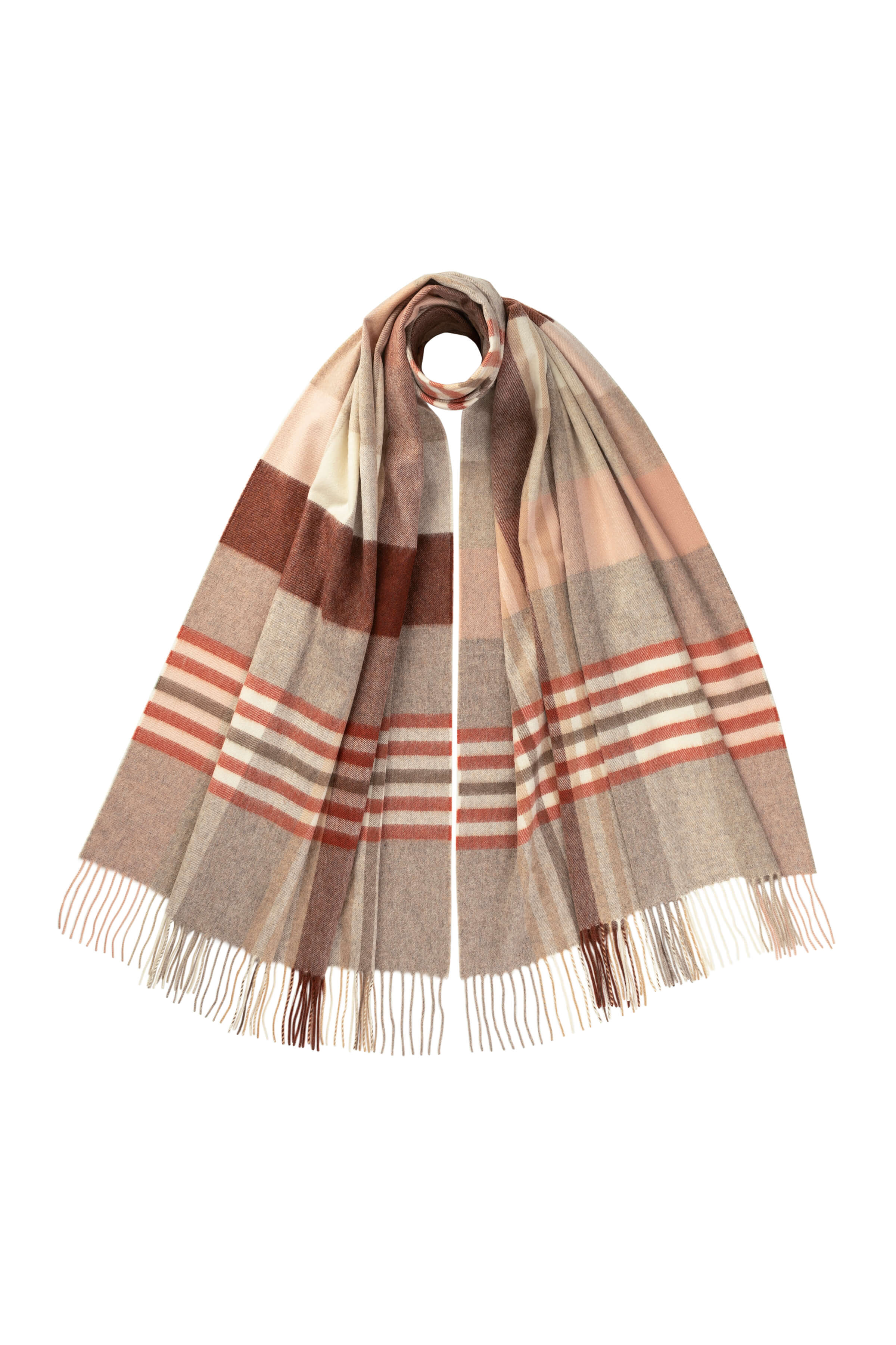 Natural & Red Check Cashmere Stole