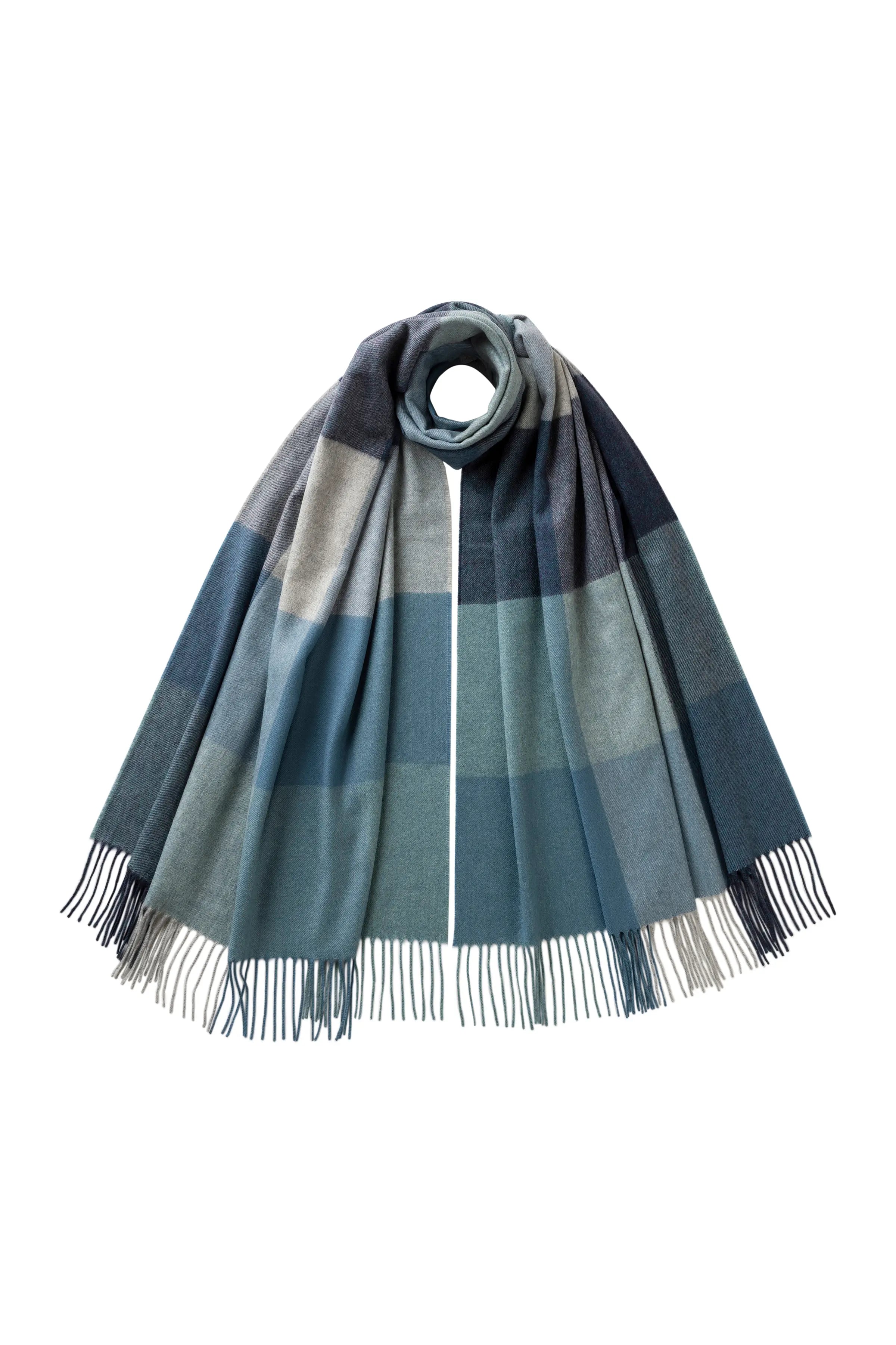 Block Check Blue Cashmere Stole