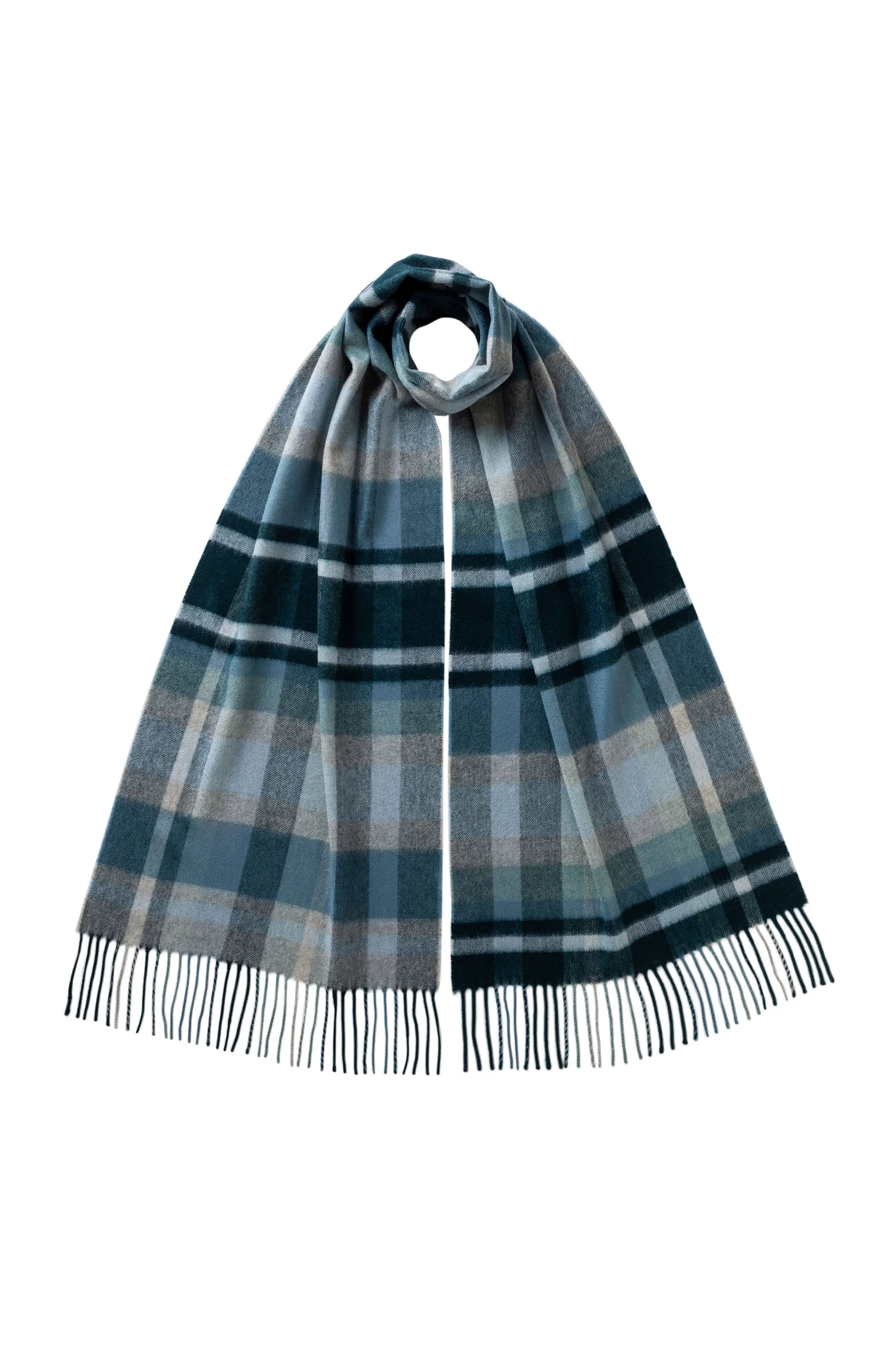 Deco Block Check Blue Cashmere Scarf