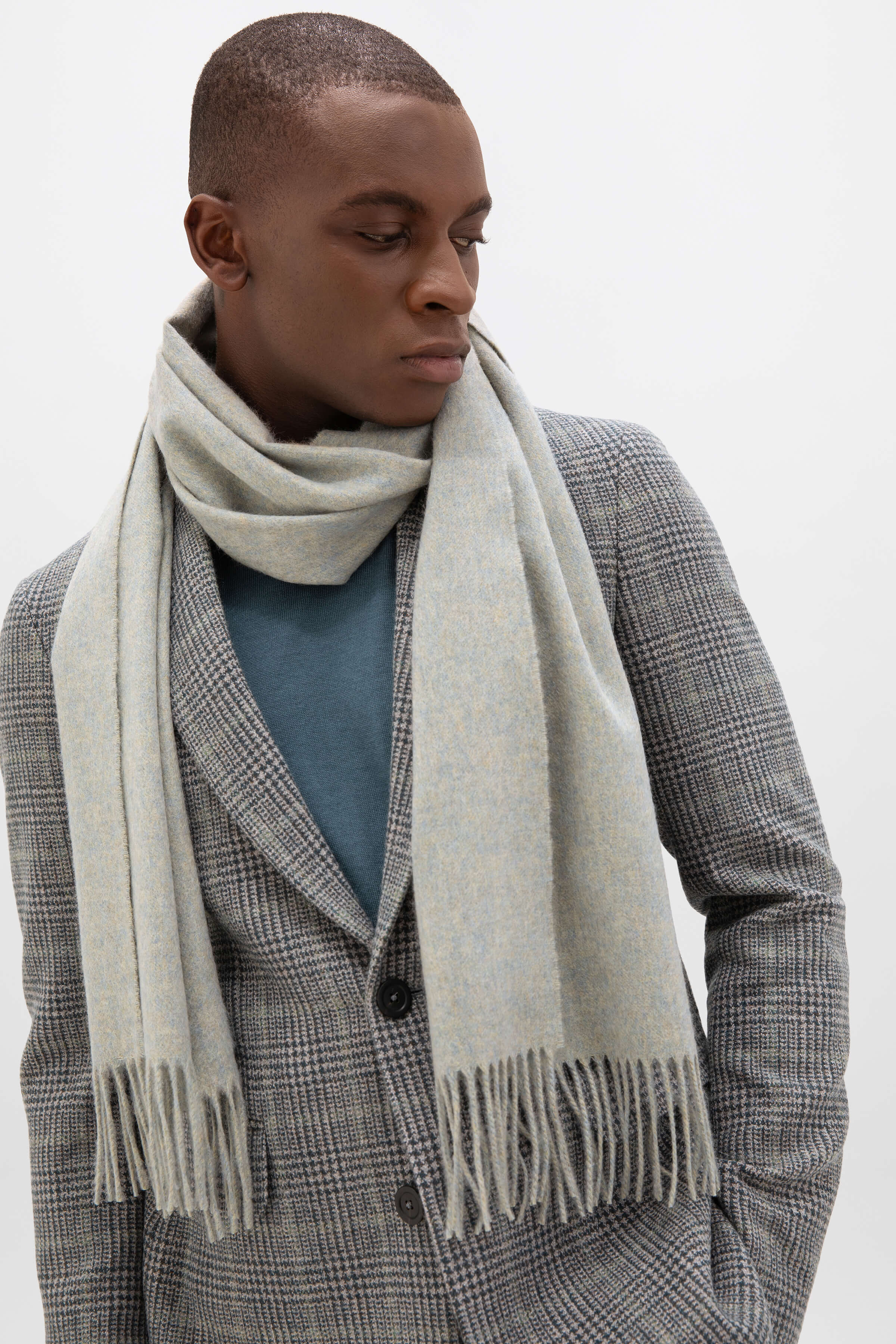Wide Light Green Cashmere Scarf
