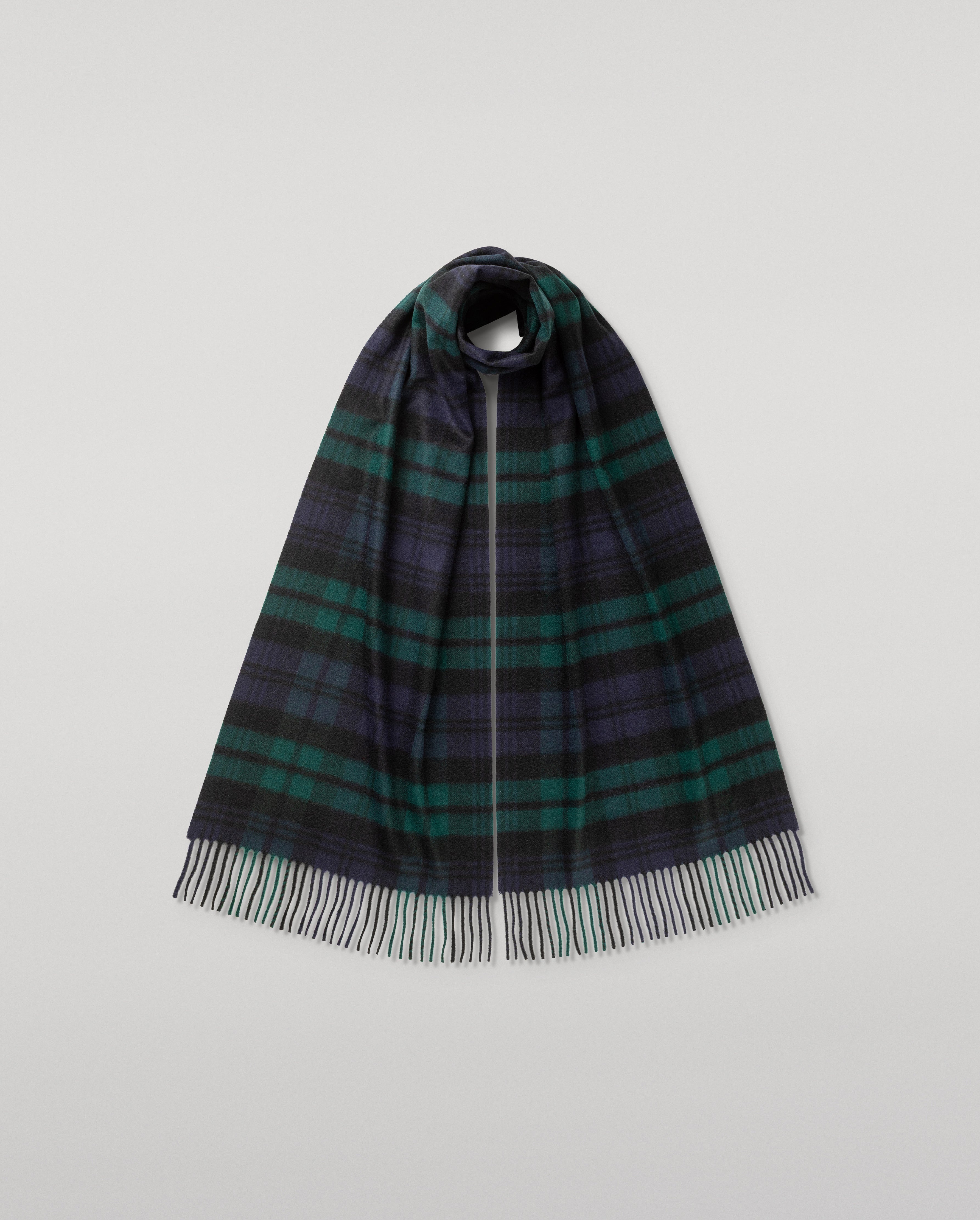 Wide Black Watch Tartan Cashmere Scarf