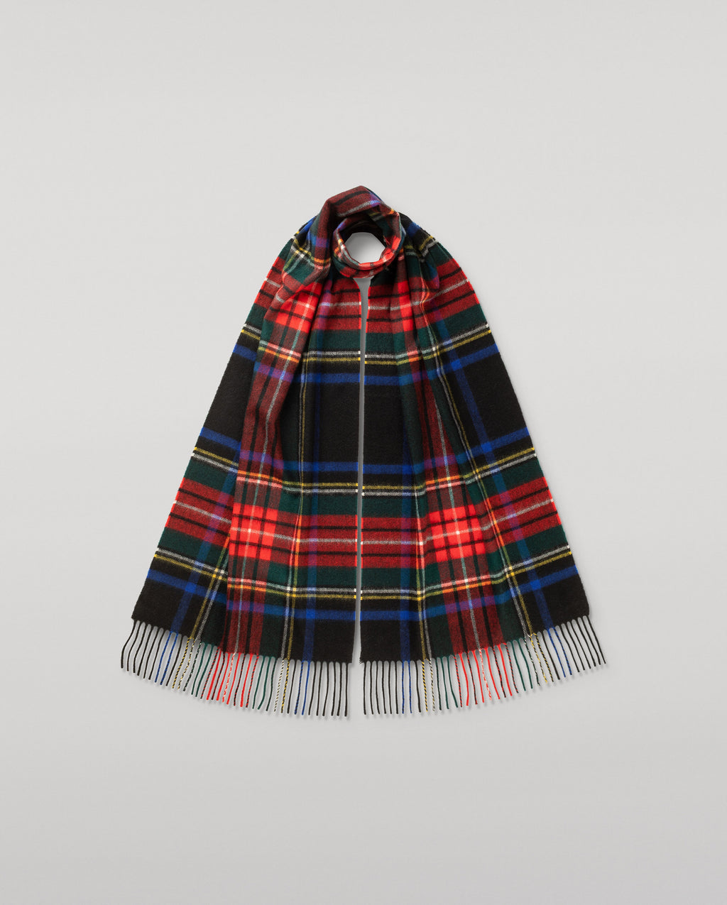Wide Black Stewart Tartan Cashmere Scarf