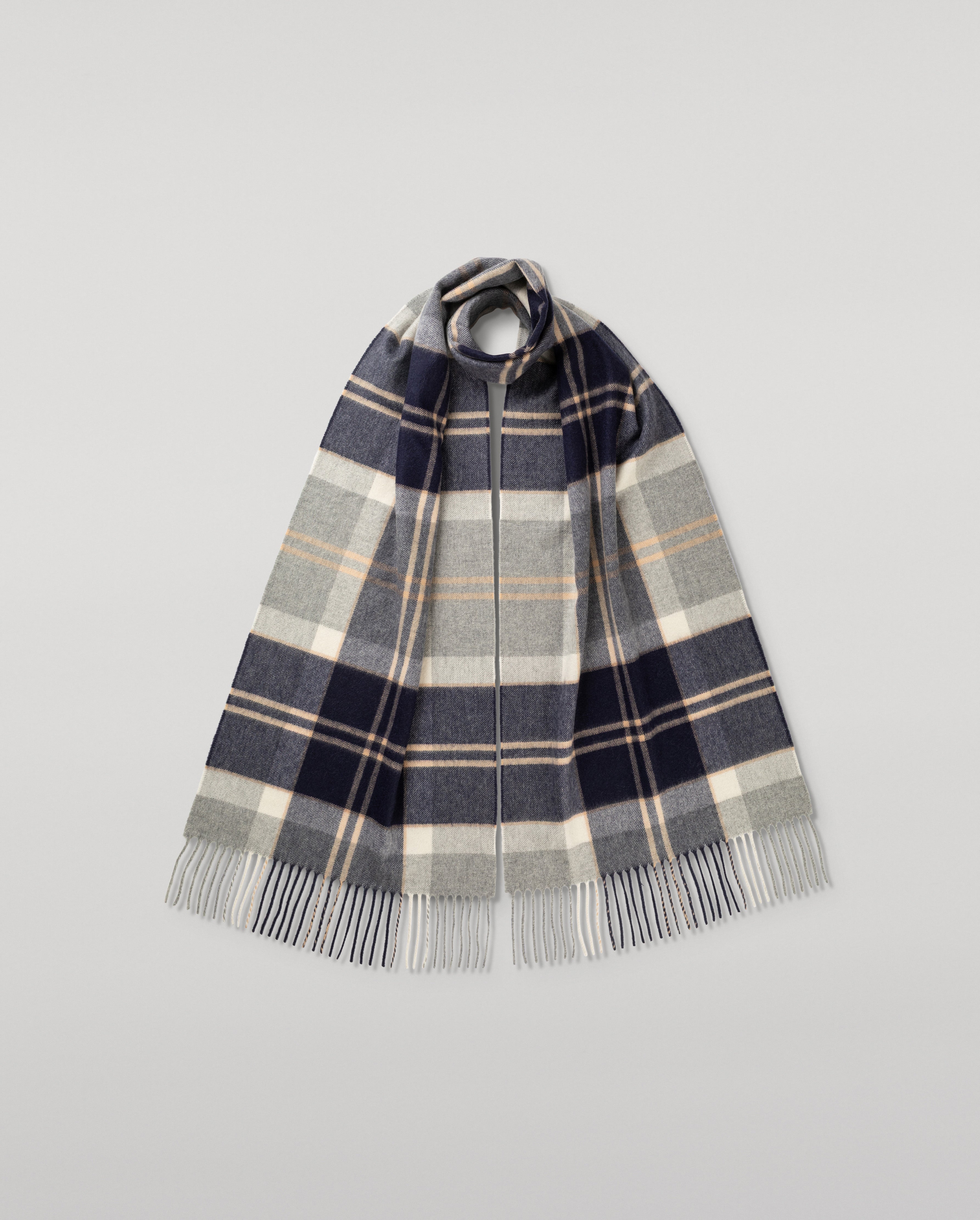 Wide Silver Bannockbane Tartan Cashmere Scarf