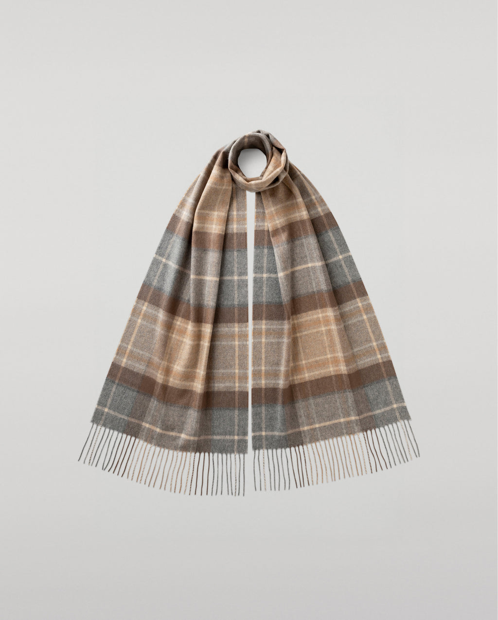 Wide Natural MacKellar Tartan Cashmere Scarf