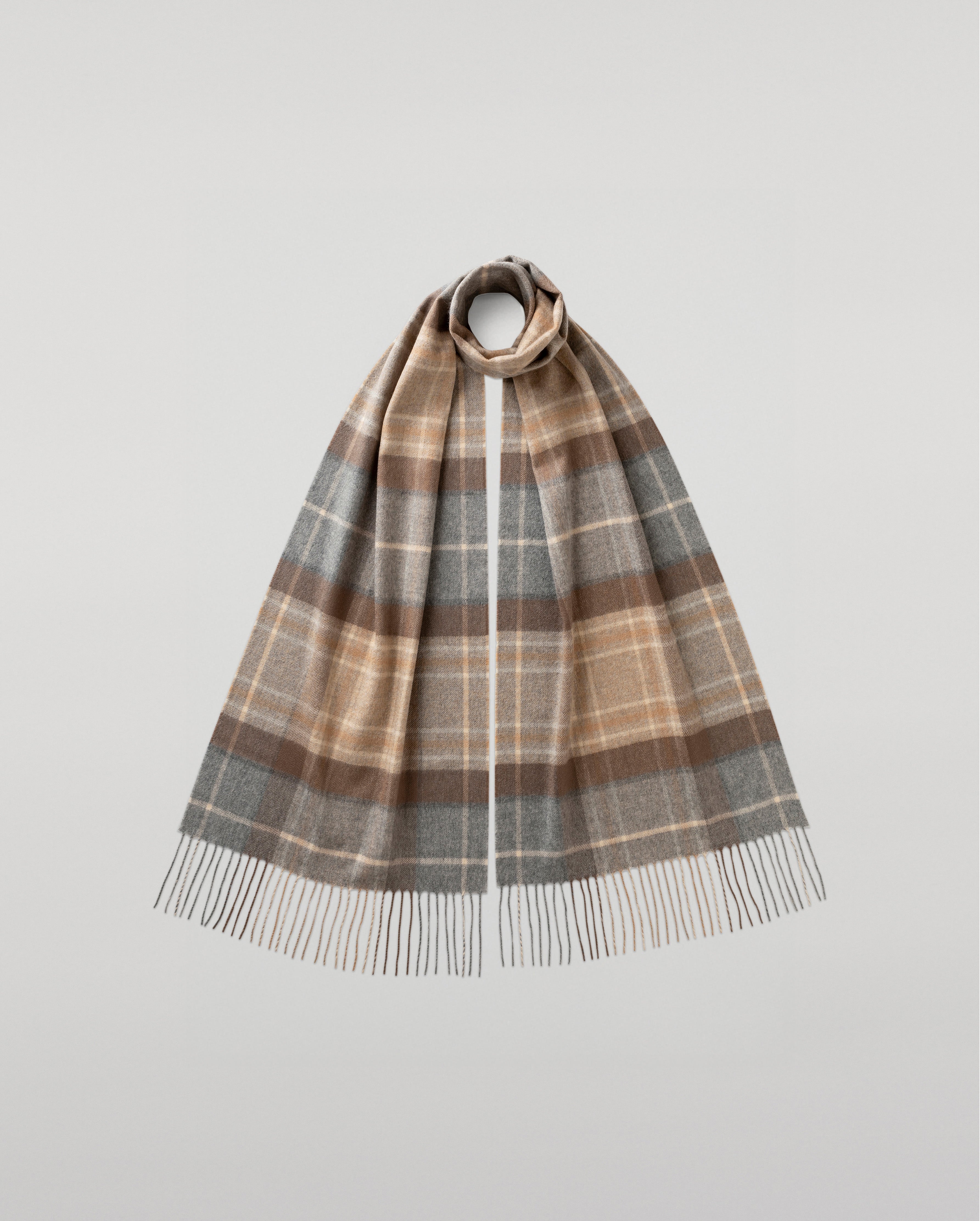 Wide Natural MacKellar Tartan Cashmere Scarf