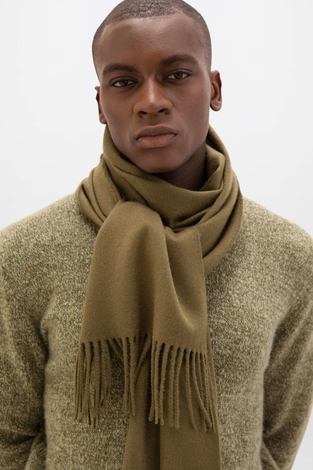 Olive Green Wide Cashmere Scarf