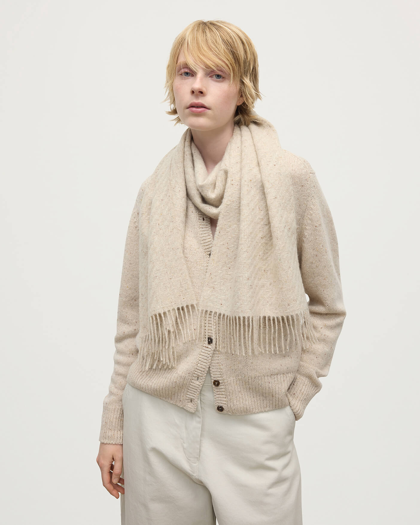Lofty Twill Cream Cashmere Scarf