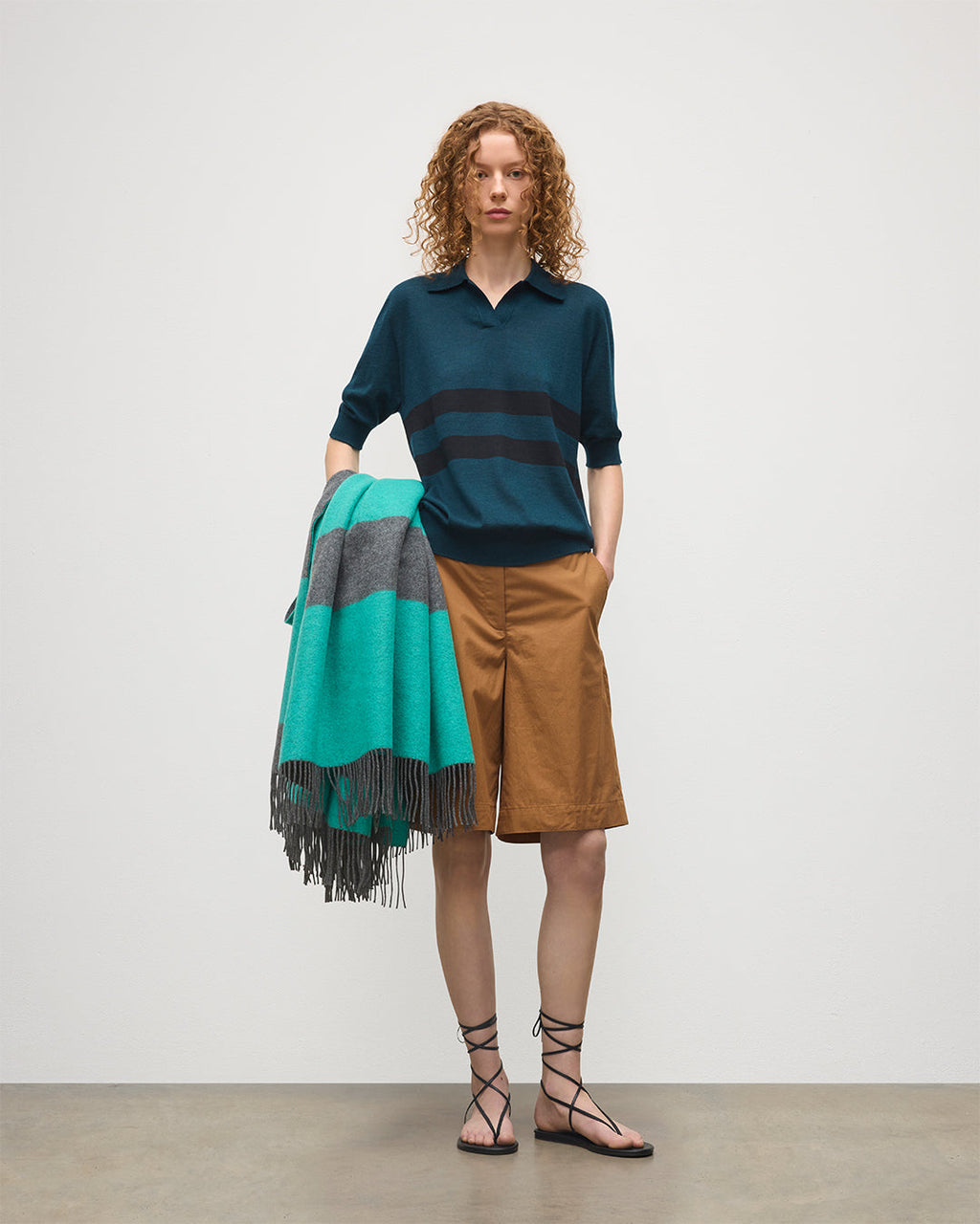 Grey & Green Stripe Throw
