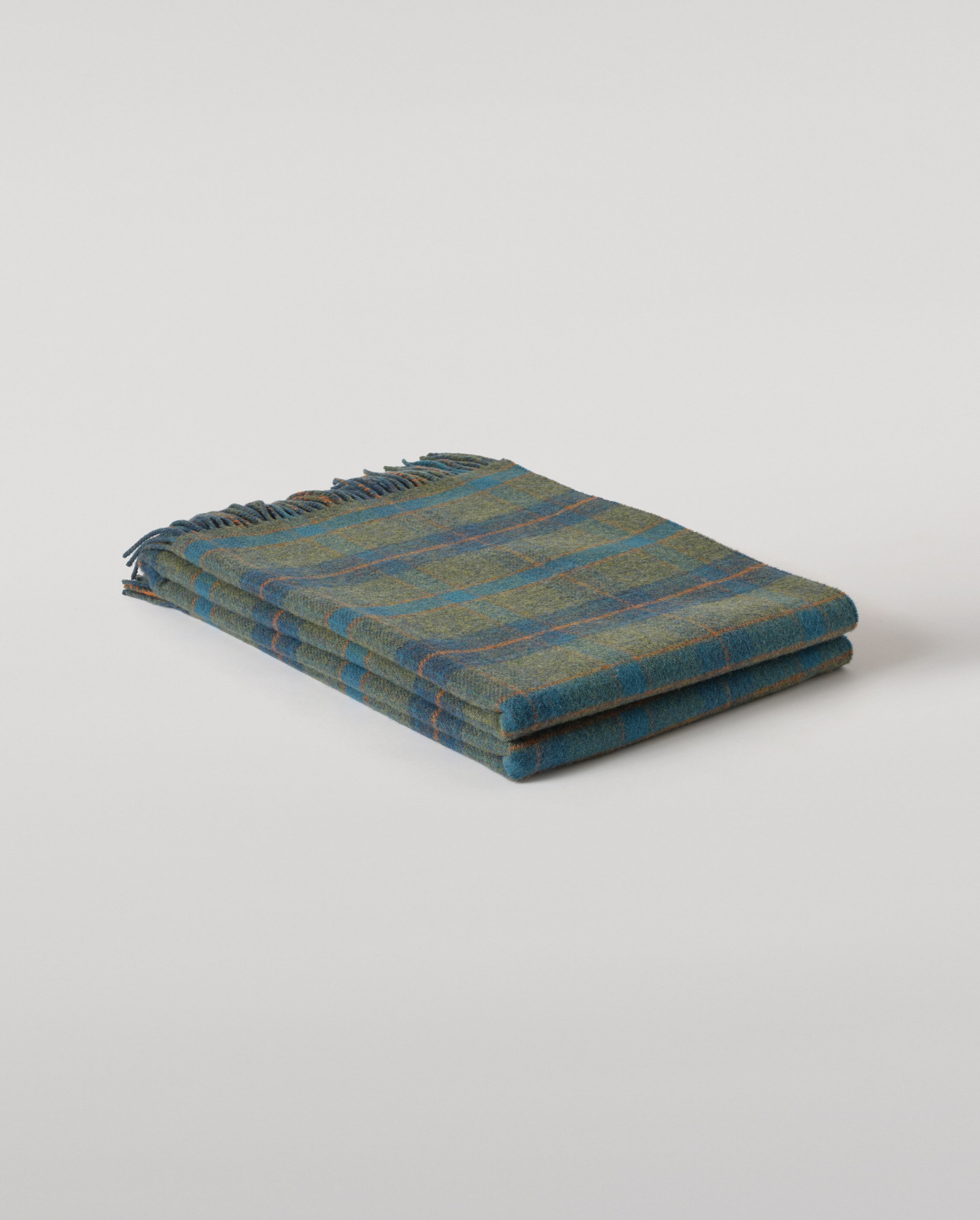 Double Face Green Check Lambswool Throw
