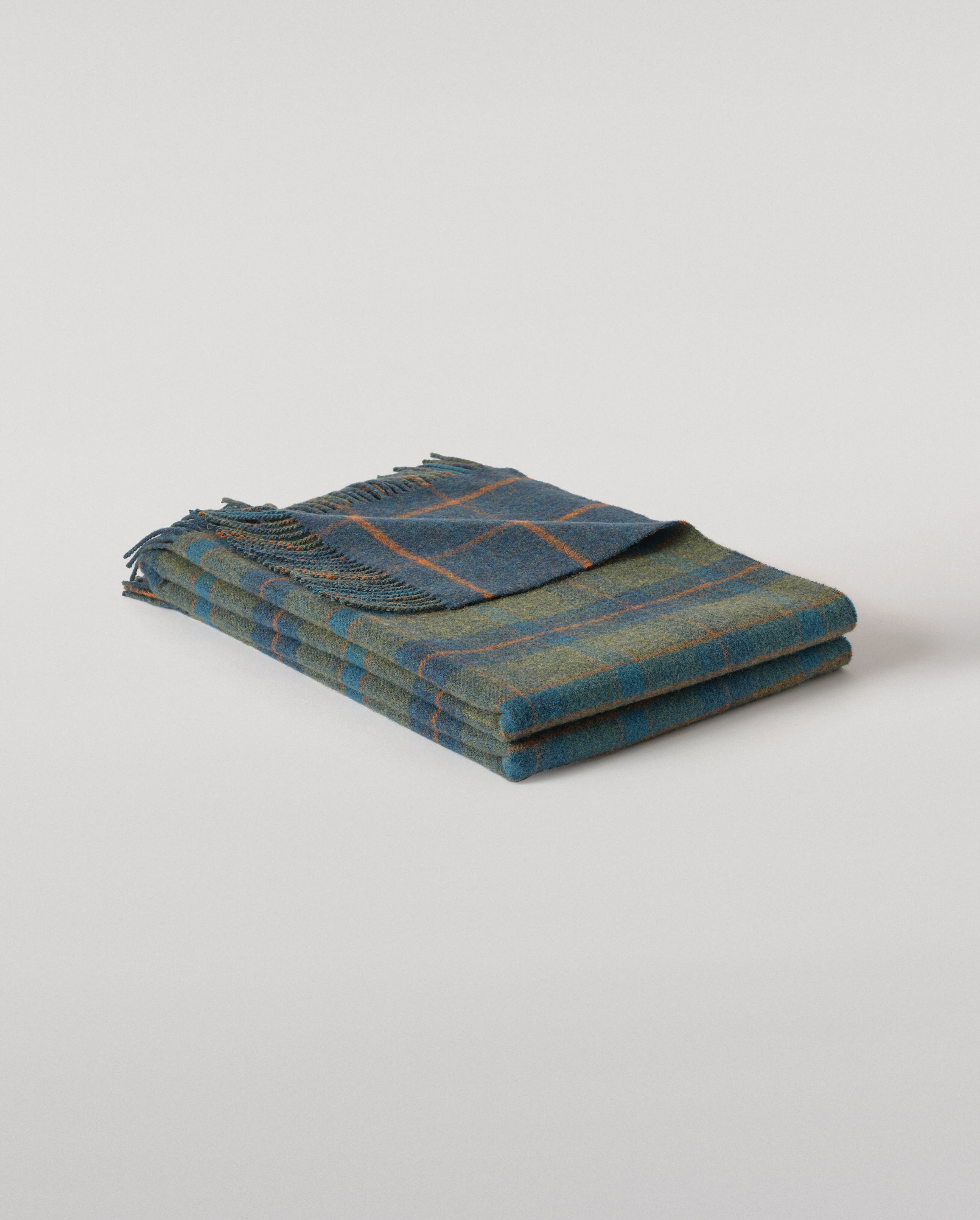 Double Face Green Check Lambswool Throw