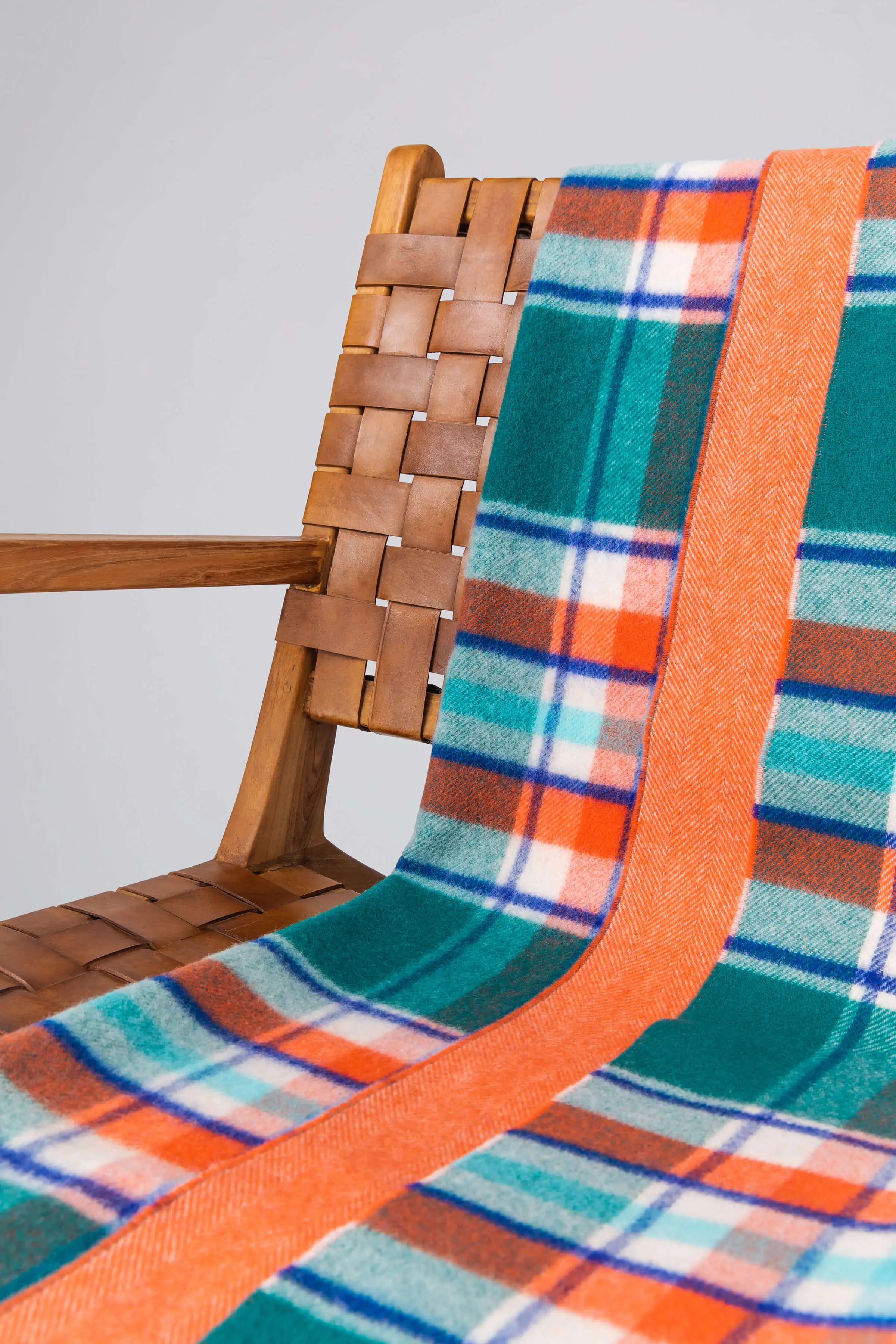 Vibrant Reversible Lambswool Throw in Check & Herringbone