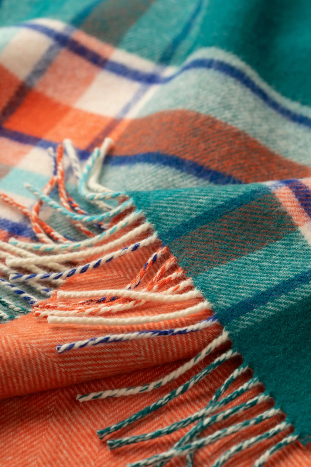 Vibrant Reversible Lambswool Throw in Check & Herringbone