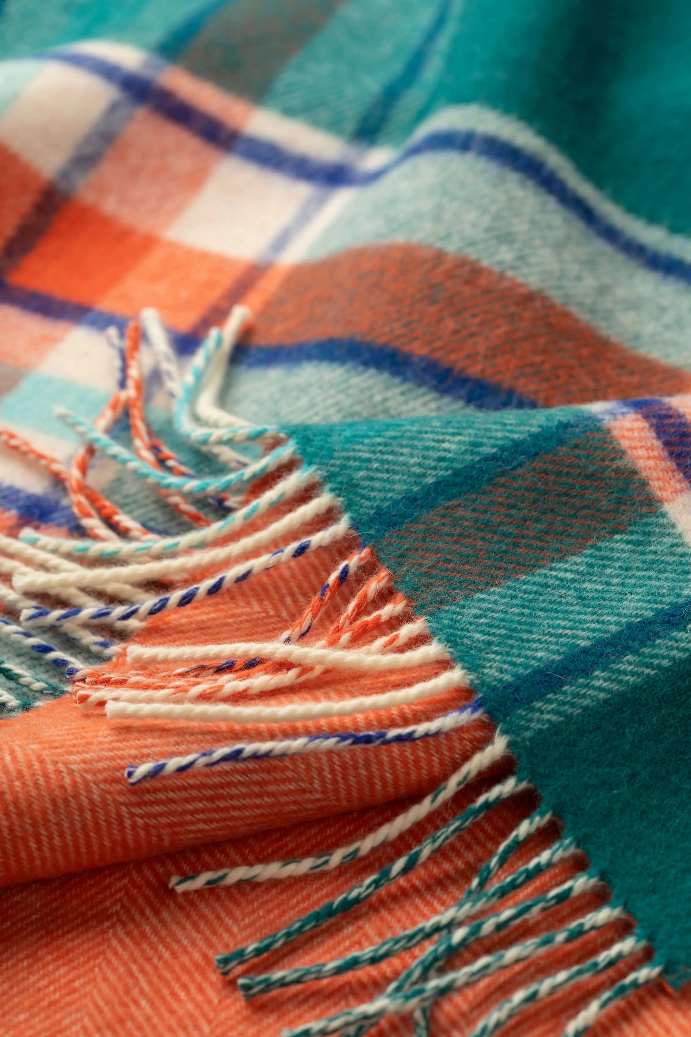 Vibrant Reversible Lambswool Throw in Check & Herringbone