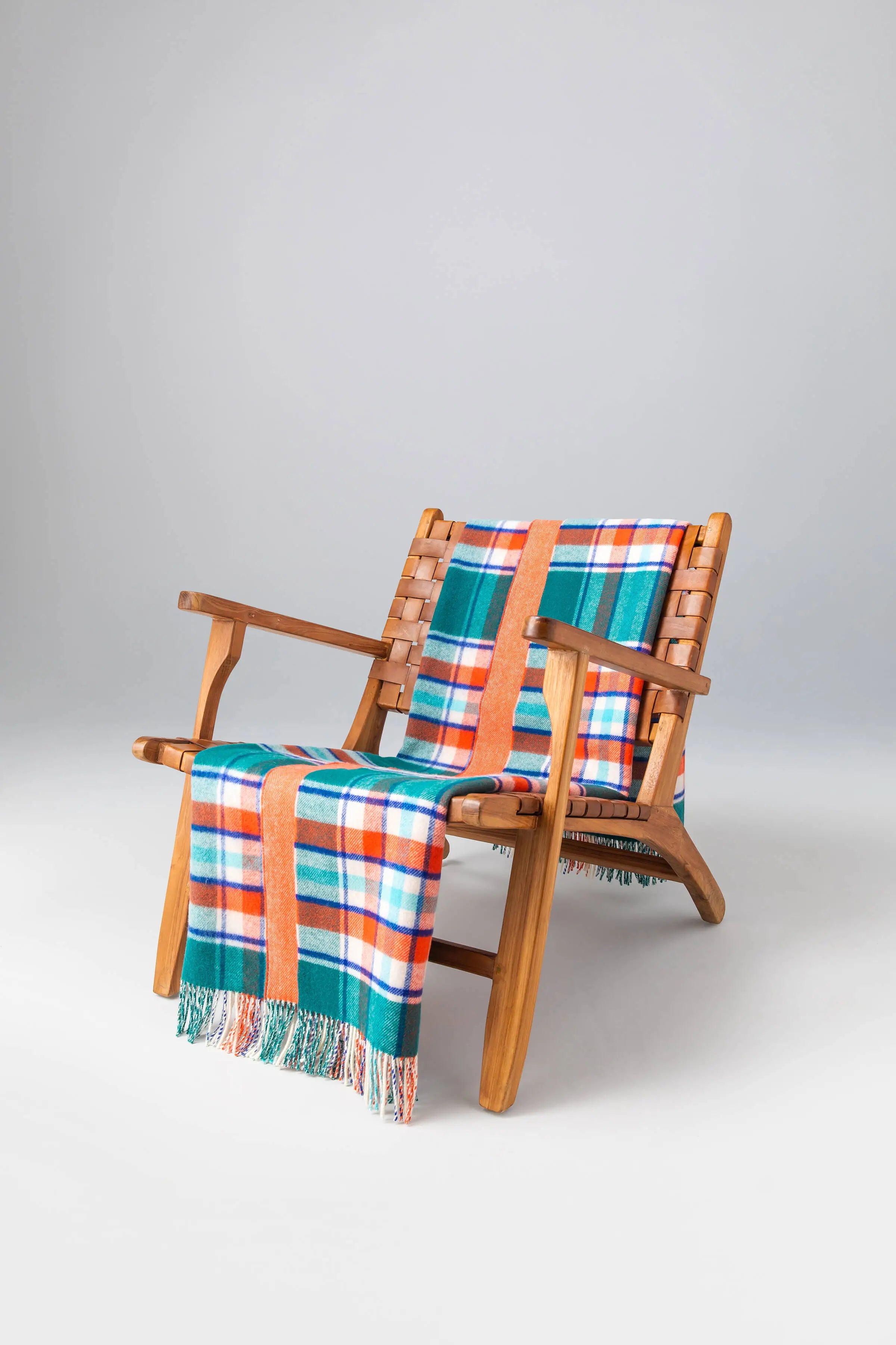 Vibrant Reversible Lambswool Throw in Check & Herringbone