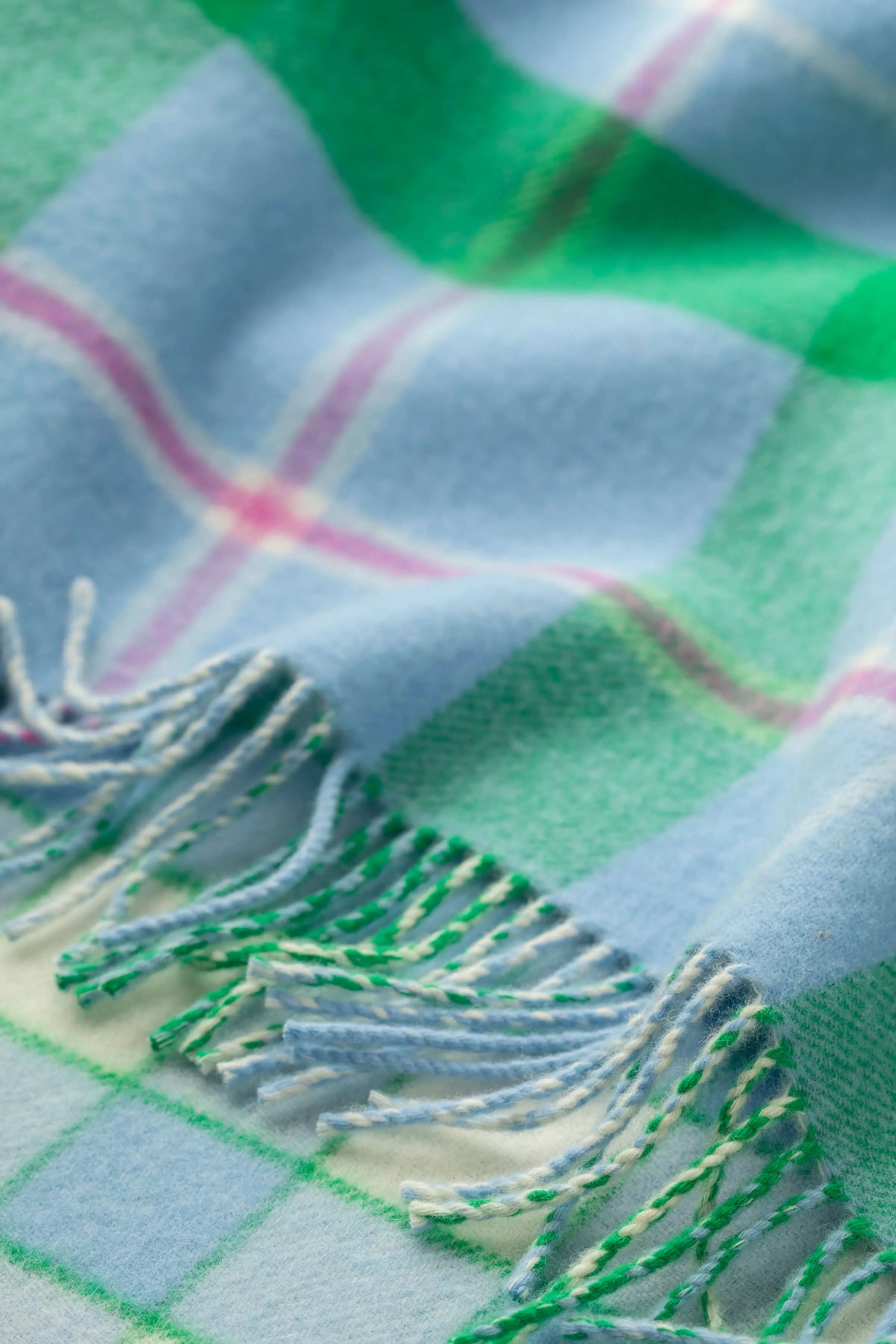 Vibrant Reversible Lambswool Throw in Bordered Block Check