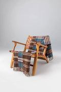 Double Face Lambswool Throw in Heather Blue & Brown Check