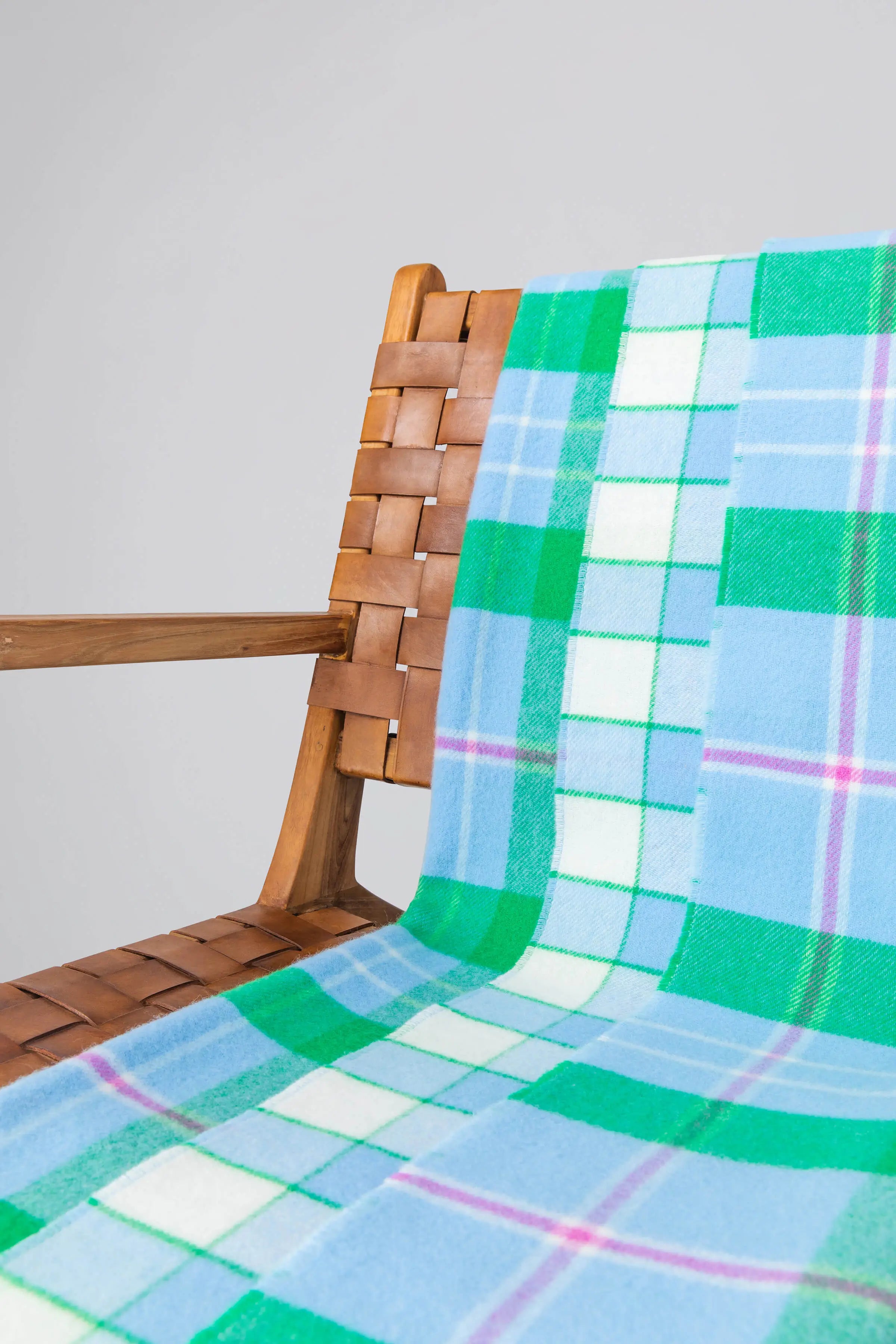 Vibrant Reversible Lambswool Throw in Bordered Block Check