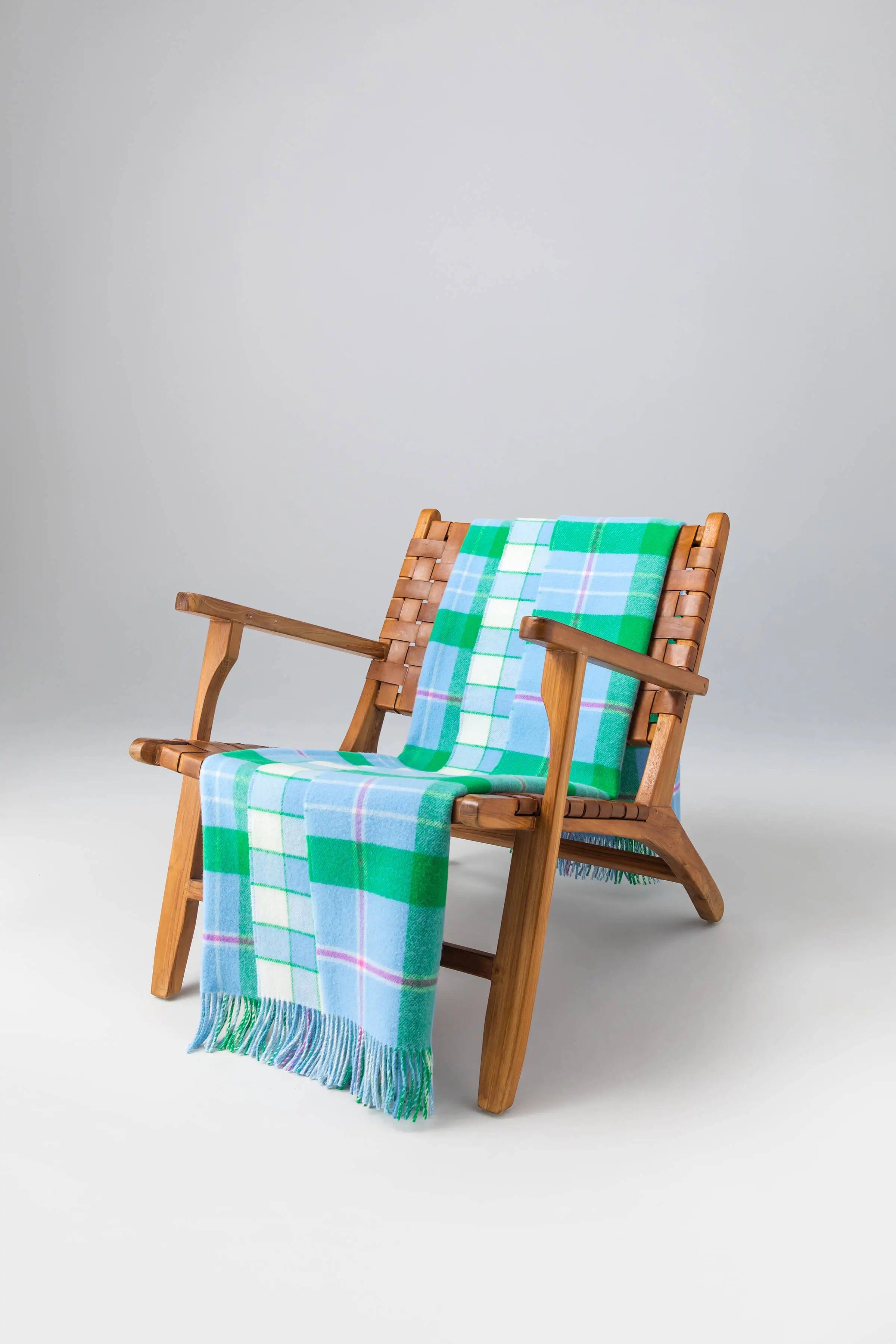 Vibrant Reversible Lambswool Throw in Bordered Block Check