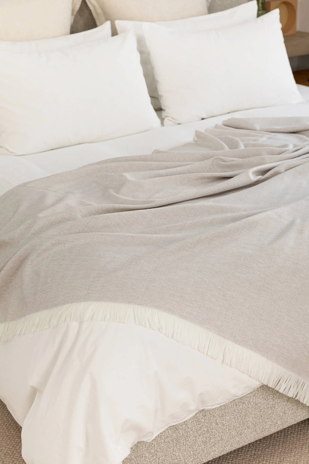 Herringbone Merino Bed Throw in Silver Birch