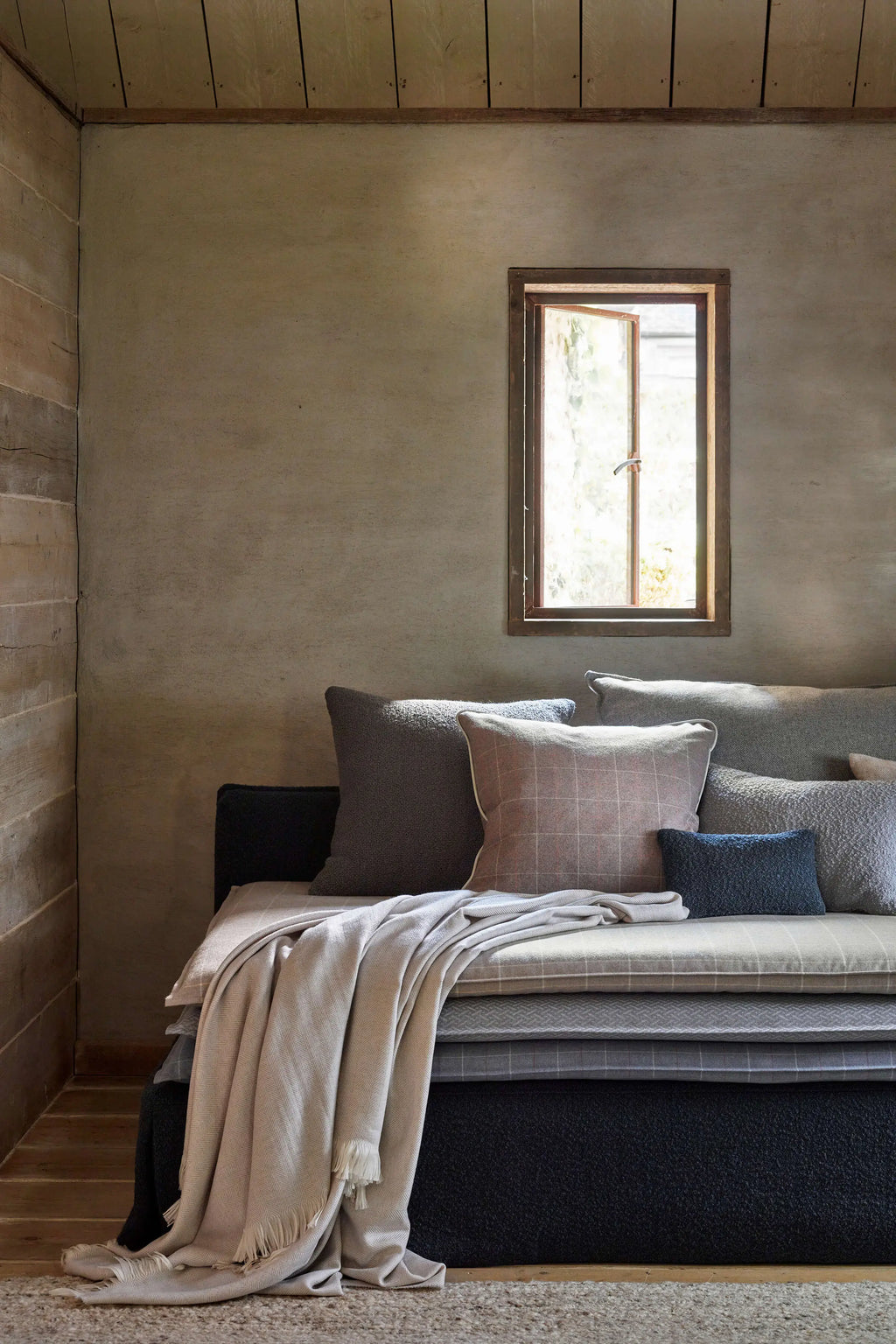 Herringbone Merino Bed Throw in Silver Birch