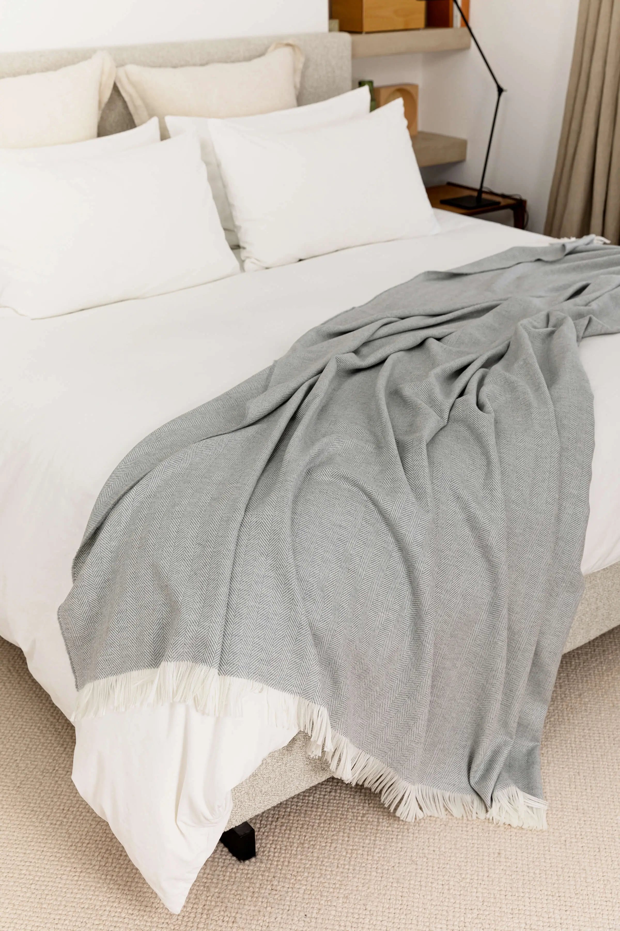 Herringbone Merino Bed Throw in Mist