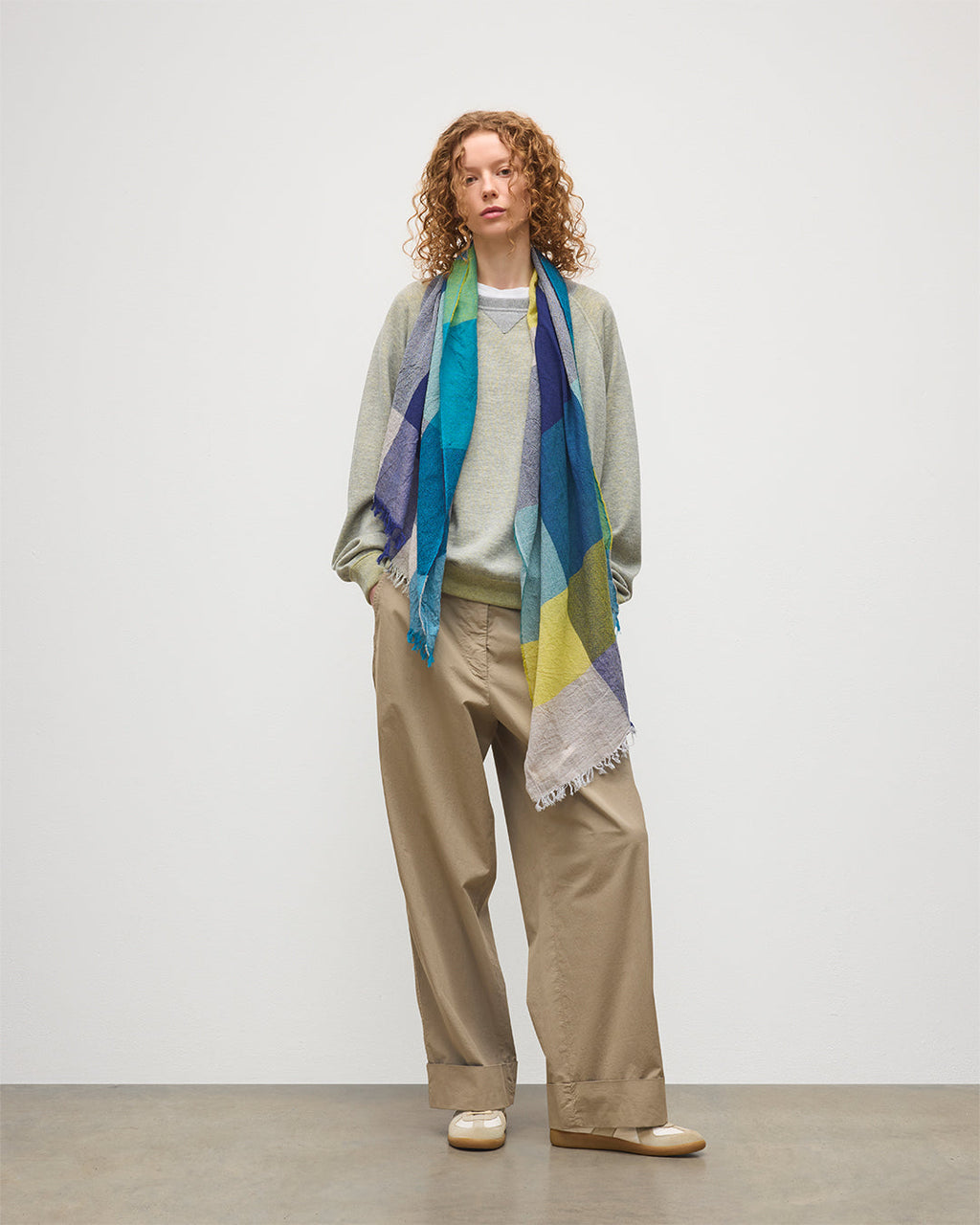 Ethie Navy & Lime Green Wool Scarf