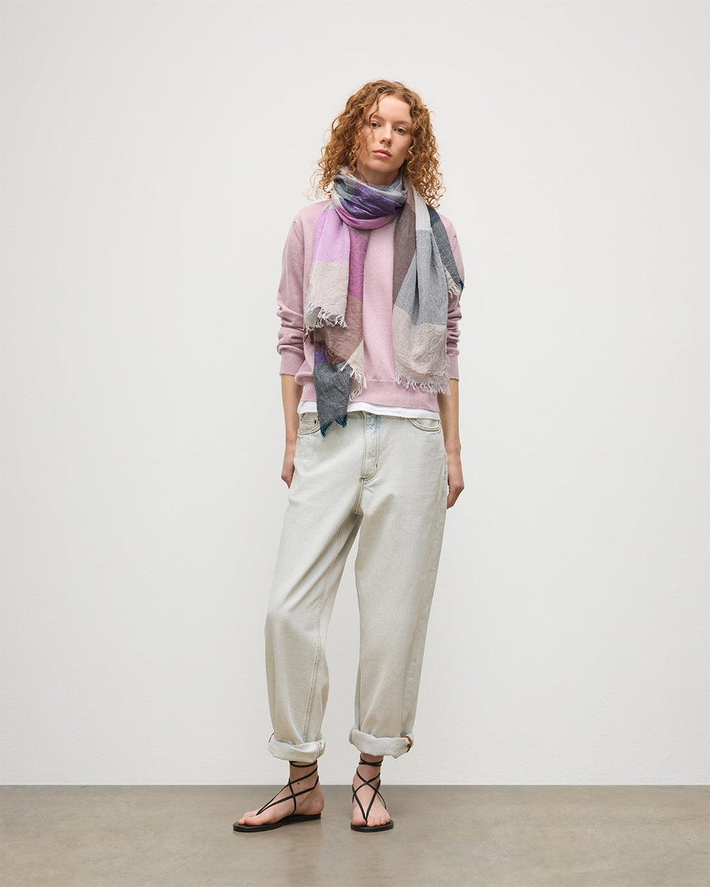 Ethie Natural & Pink Wool Scarf