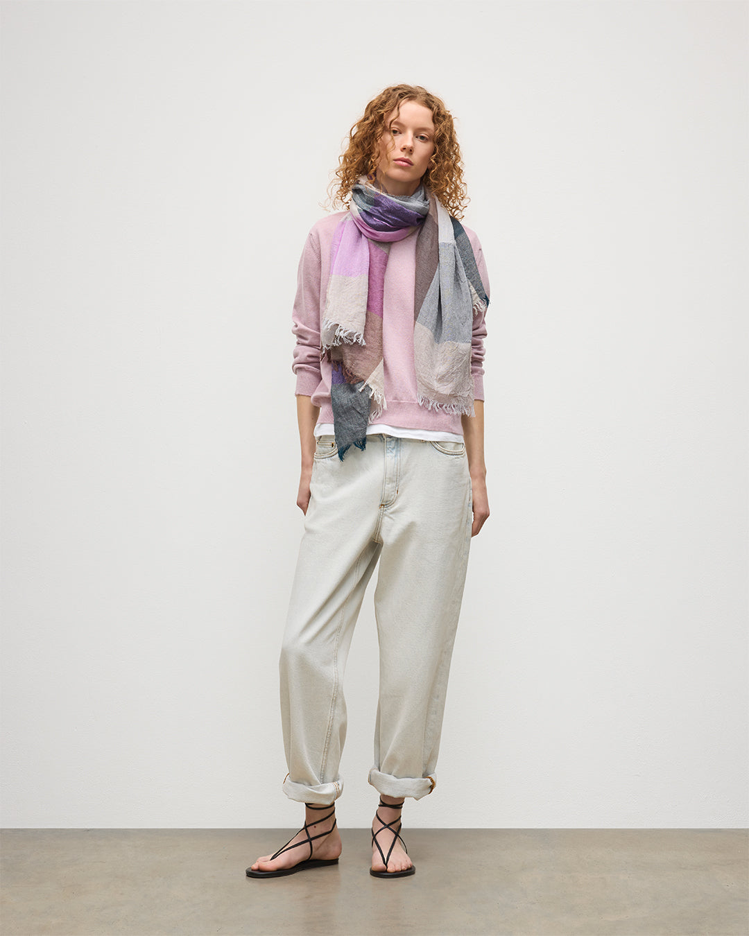 Ethie Natural & Pink Wool Scarf